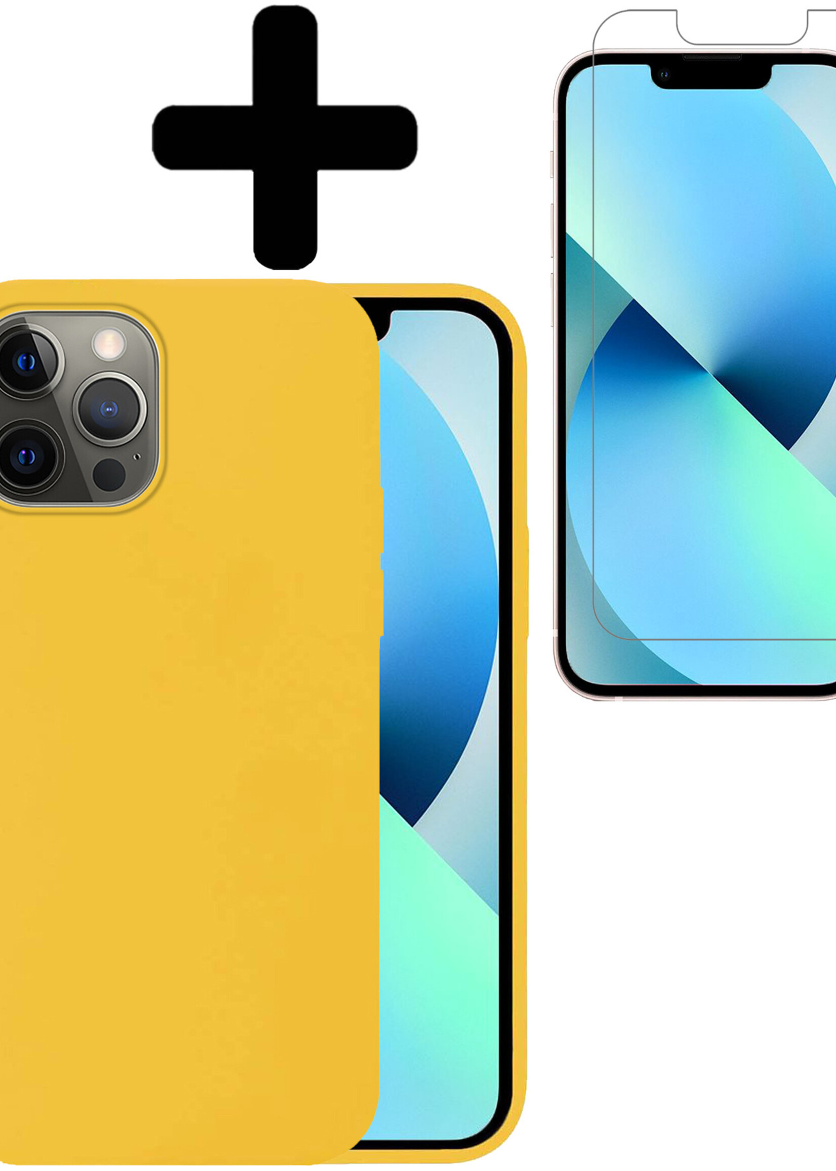 BTH Hoesje Geschikt voor iPhone 13 Hoesje Siliconen Case Hoes Met Screenprotector - Hoes Geschikt voor iPhone 13 Hoes Cover Case - Geel