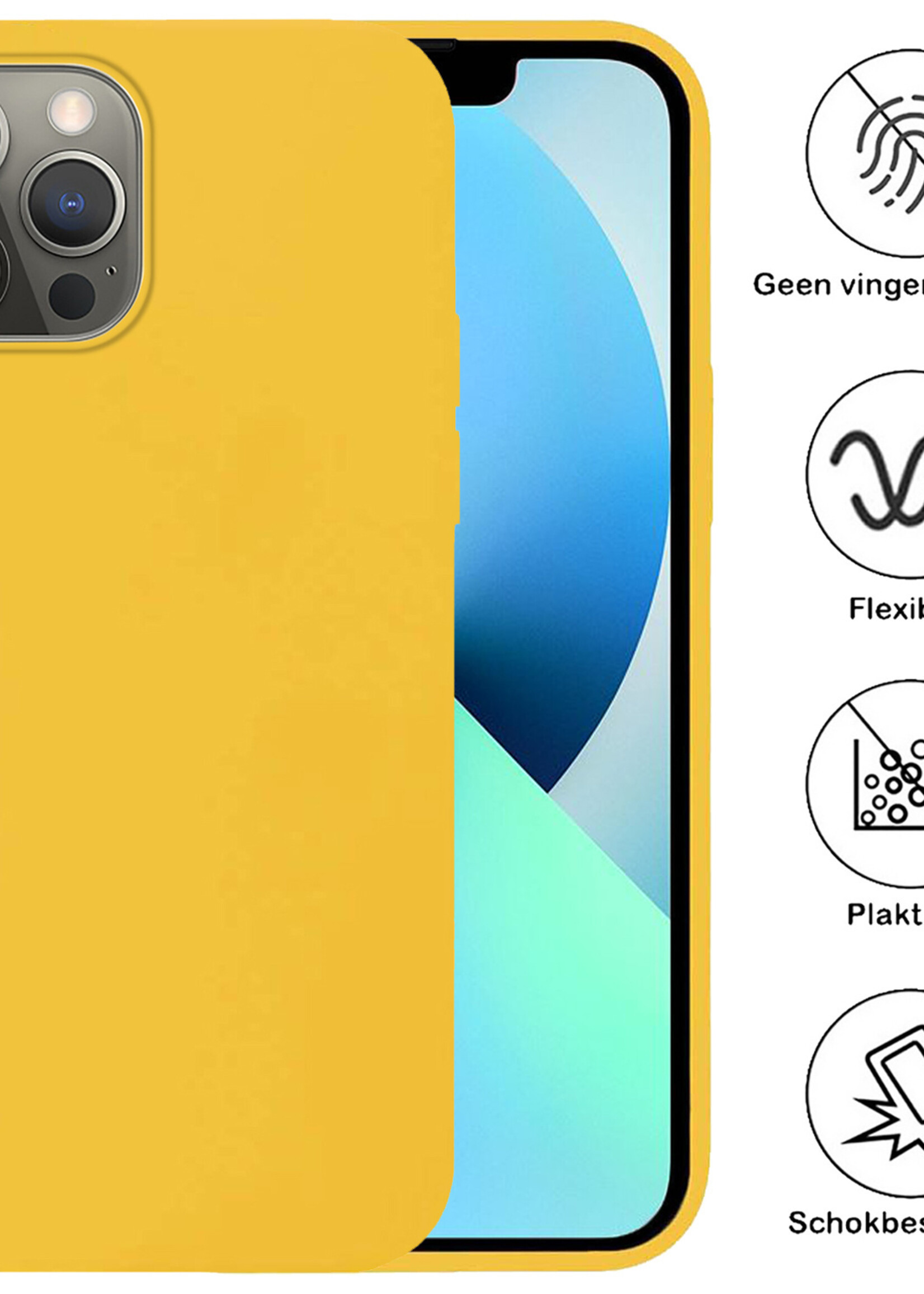 BTH Hoesje Geschikt voor iPhone 13 Hoesje Siliconen Case Hoes Met Screenprotector - Hoes Geschikt voor iPhone 13 Hoes Cover Case - Geel