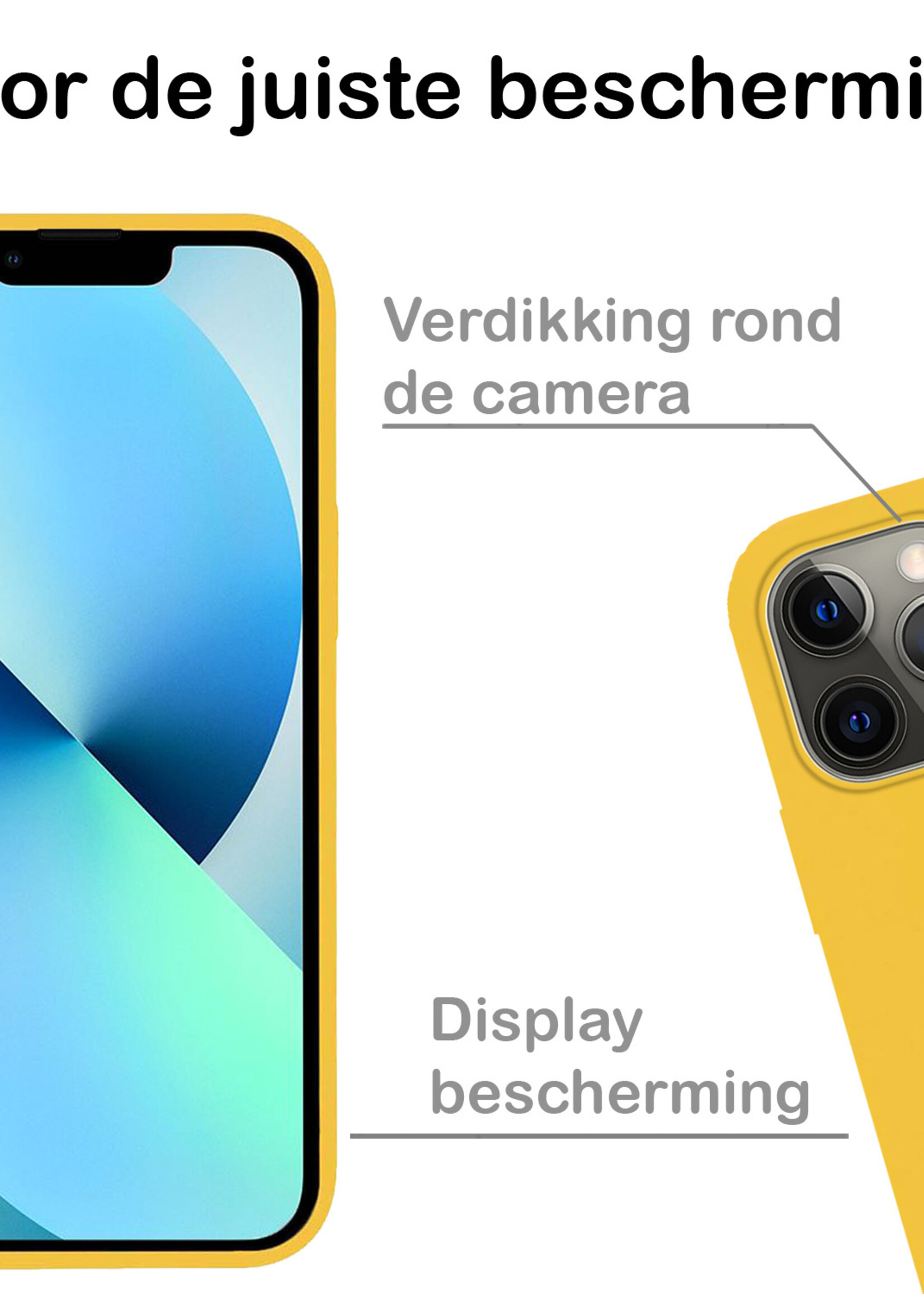 BTH Hoesje Geschikt voor iPhone 13 Hoesje Siliconen Case Hoes Met Screenprotector - Hoes Geschikt voor iPhone 13 Hoes Cover Case - Geel