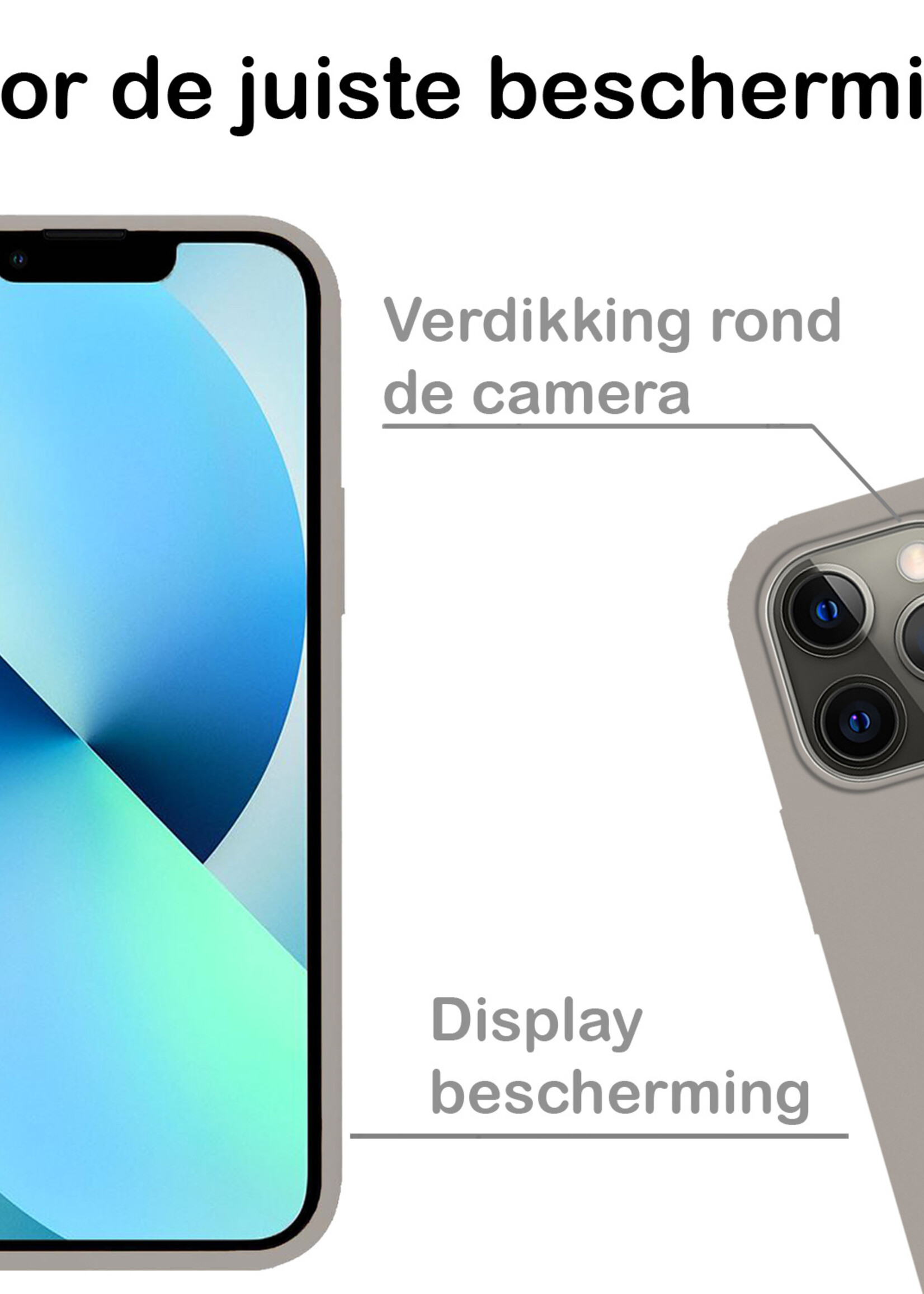 BTH Hoesje Geschikt voor iPhone 13 Hoesje Siliconen Case Hoes Met Screenprotector - Hoes Geschikt voor iPhone 13 Hoes Cover Case - Grijs