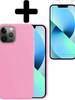 BTH BTH iPhone 13 Pro Hoesje Siliconen Met Screenprotector - Lichtroze