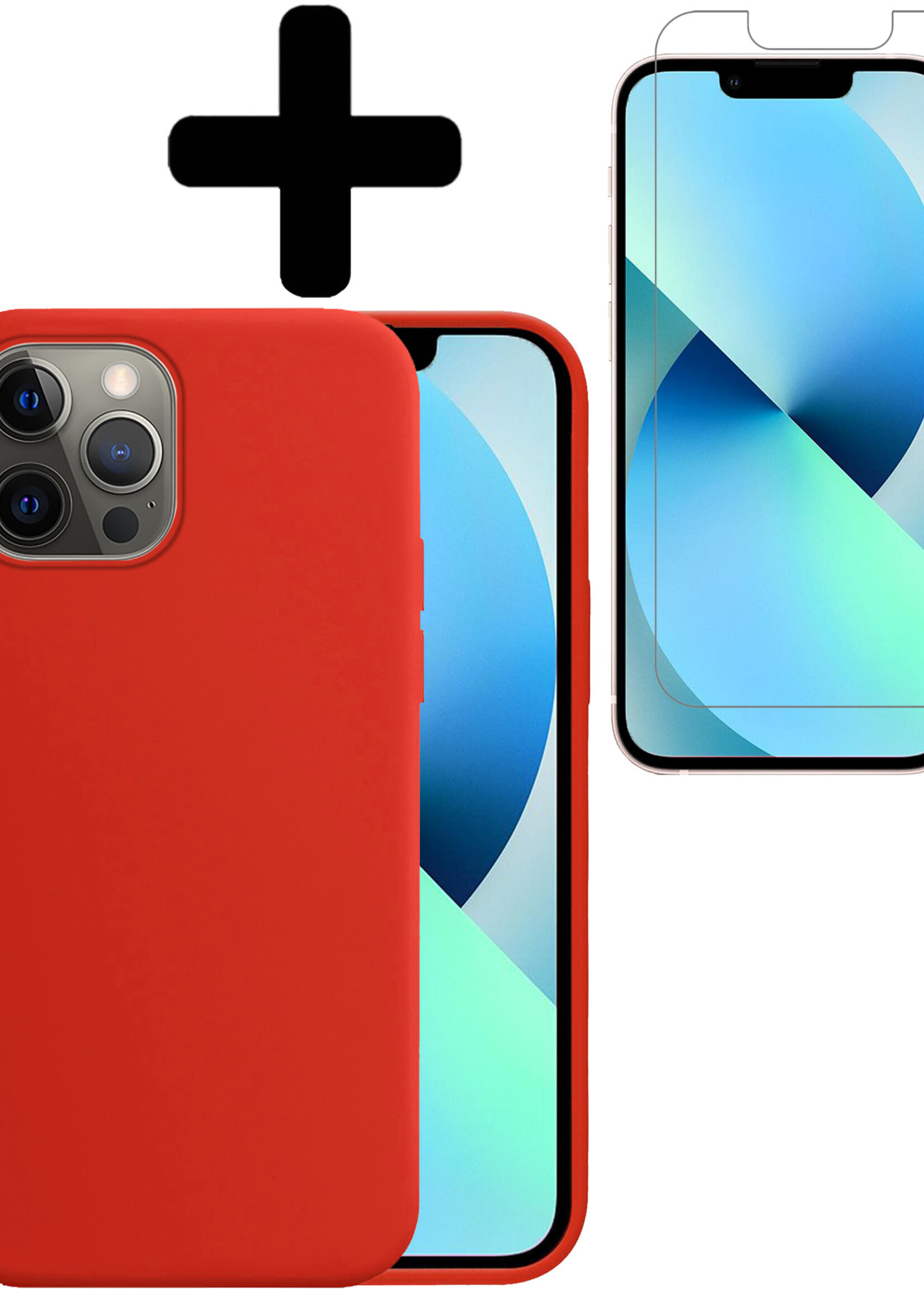 BTH Hoesje Geschikt voor iPhone 13 Hoesje Siliconen Case Hoes Met Screenprotector - Hoes Geschikt voor iPhone 13 Hoes Cover Case - Rood