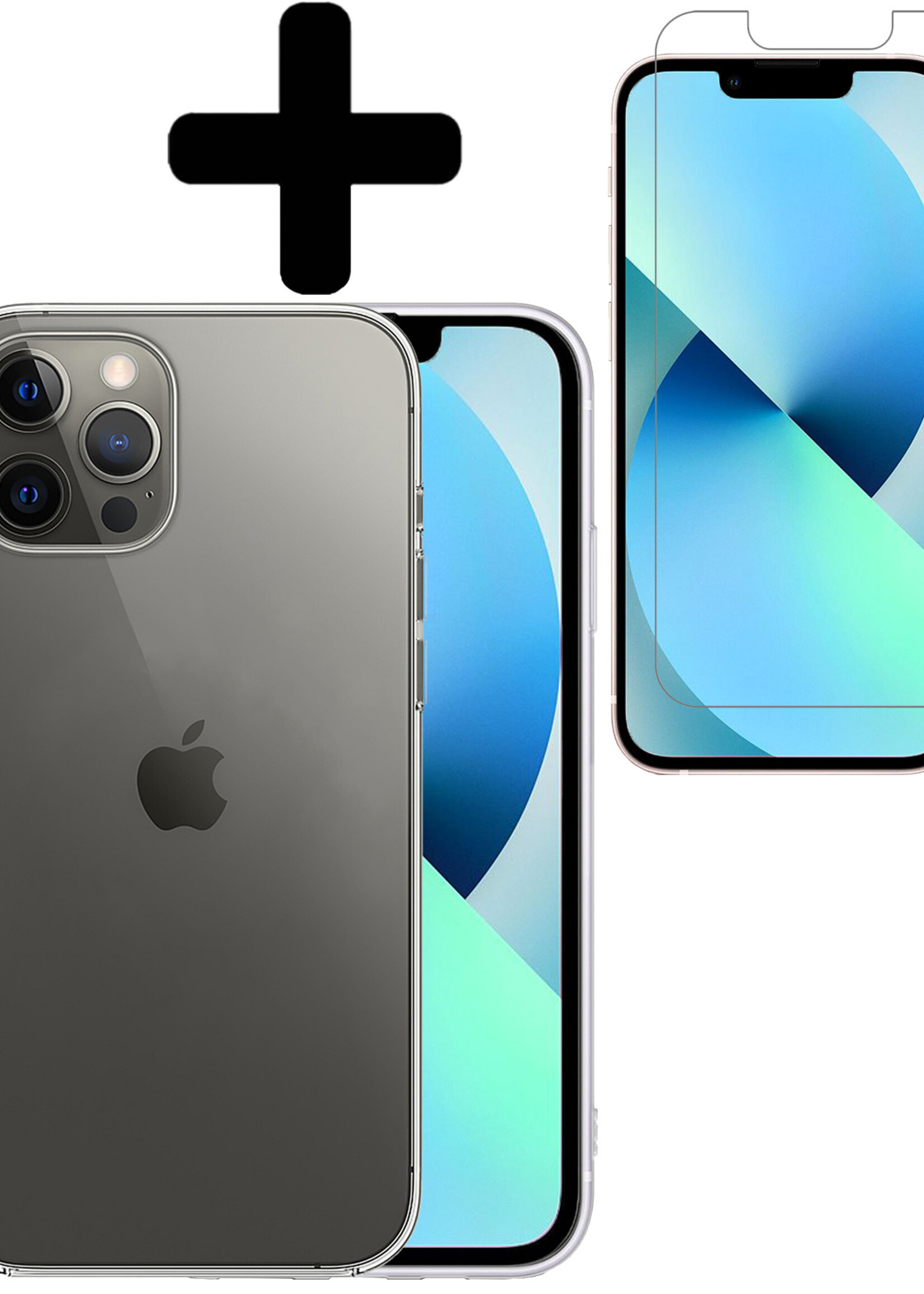 BTH Hoesje Geschikt voor iPhone 13 Hoesje Siliconen Case Hoes Met Screenprotector - Hoes Geschikt voor iPhone 13 Hoes Cover Case - Transparant