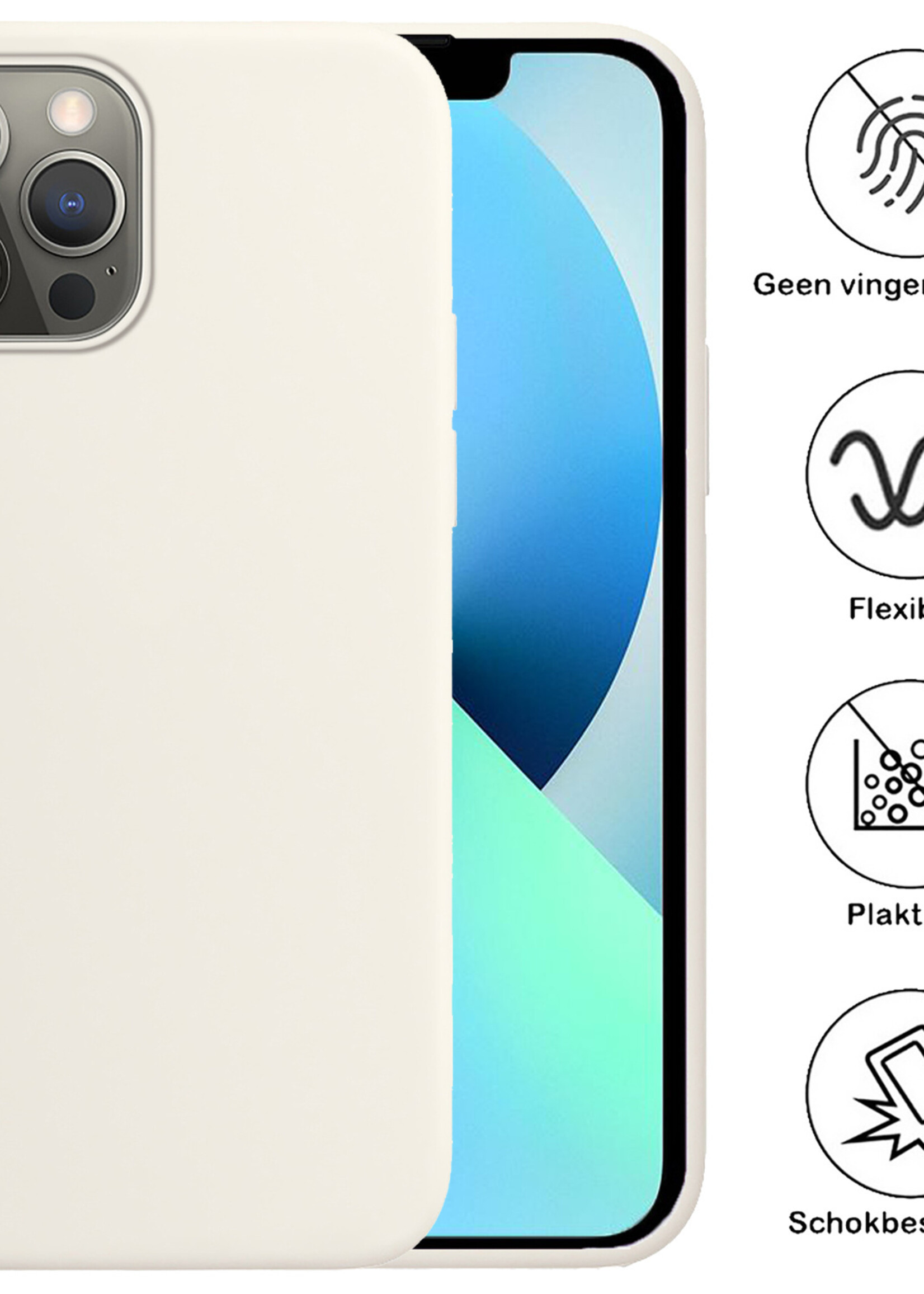 BTH Hoesje Geschikt voor iPhone 13 Hoesje Siliconen Case Hoes Met Screenprotector - Hoes Geschikt voor iPhone 13 Hoes Cover Case - Wit