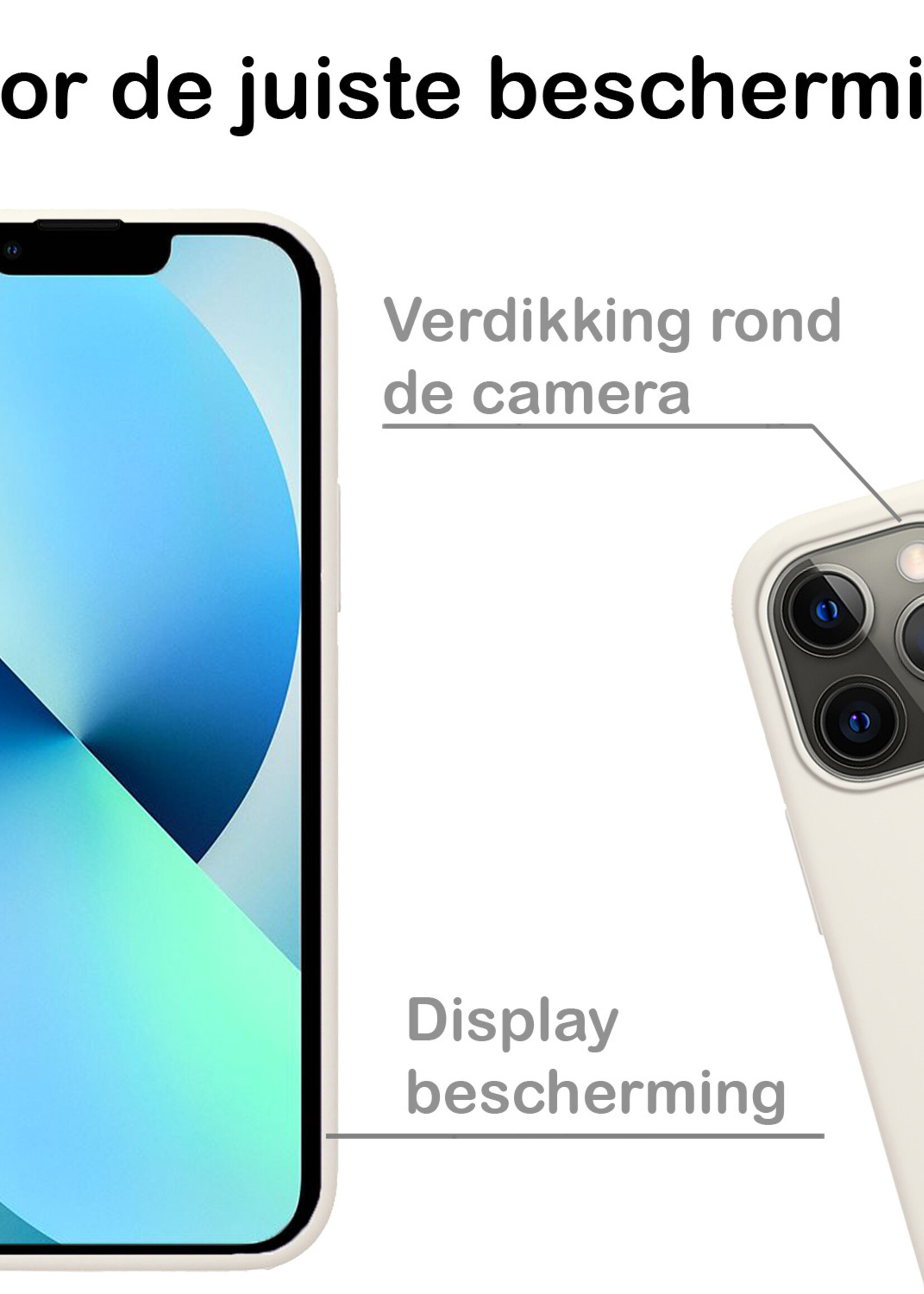 BTH Hoesje Geschikt voor iPhone 13 Hoesje Siliconen Case Hoes Met Screenprotector - Hoes Geschikt voor iPhone 13 Hoes Cover Case - Wit