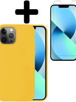 BTH BTH iPhone 13 Pro Max Hoesje Siliconen Met Screenprotector - Geel