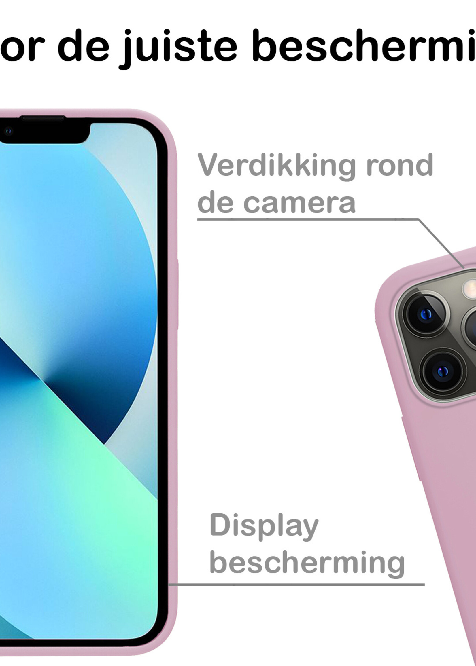 BTH Hoesje Geschikt voor iPhone 13 Pro Max Hoesje Siliconen Case Hoes Met Screenprotector - Hoes Geschikt voor iPhone 13 Pro Max Hoes Cover Case - Lila