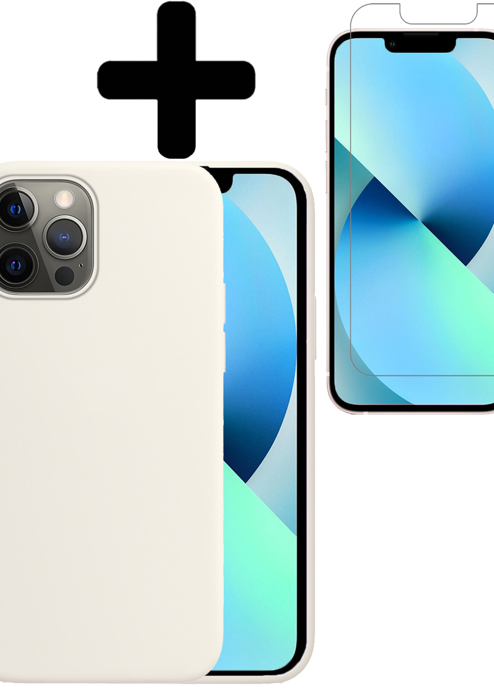 BTH Hoesje Geschikt voor iPhone 13 Pro Max Hoesje Siliconen Case Hoes Met Screenprotector - Hoes Geschikt voor iPhone 13 Pro Max Hoes Cover Case - Wit