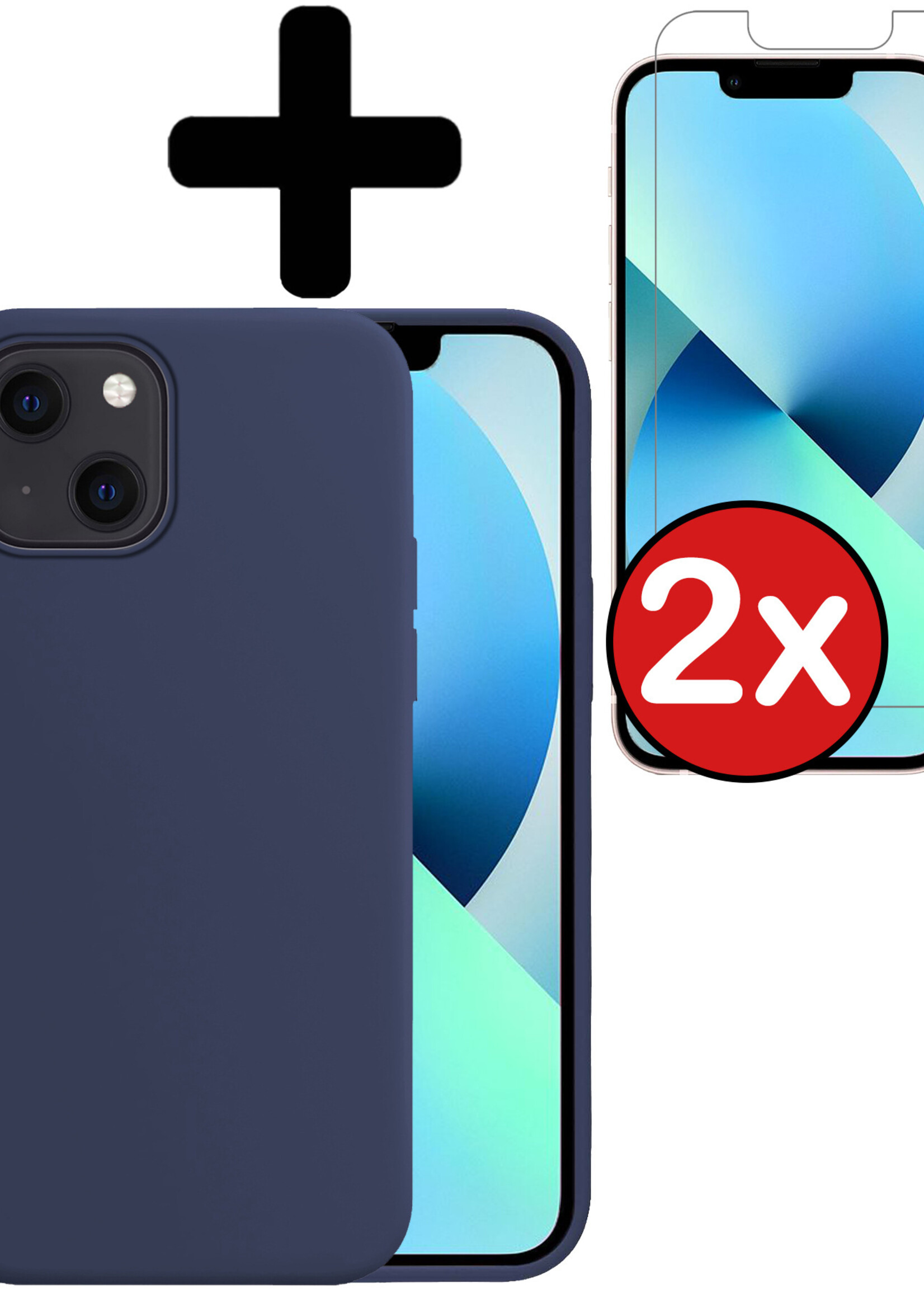 BTH Hoesje Geschikt voor iPhone 13 Mini Hoesje Siliconen Case Hoes Met 2x Screenprotector - Hoes Geschikt voor iPhone 13 Mini Hoes Cover Case - Donkerblauw