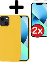 BTH BTH iPhone 13 Hoesje Siliconen Met 2x Screenprotector - Geel