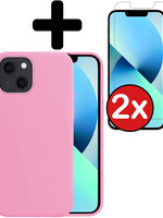 BTH BTH iPhone 13 Hoesje Siliconen Met 2x Screenprotector - Lichtroze