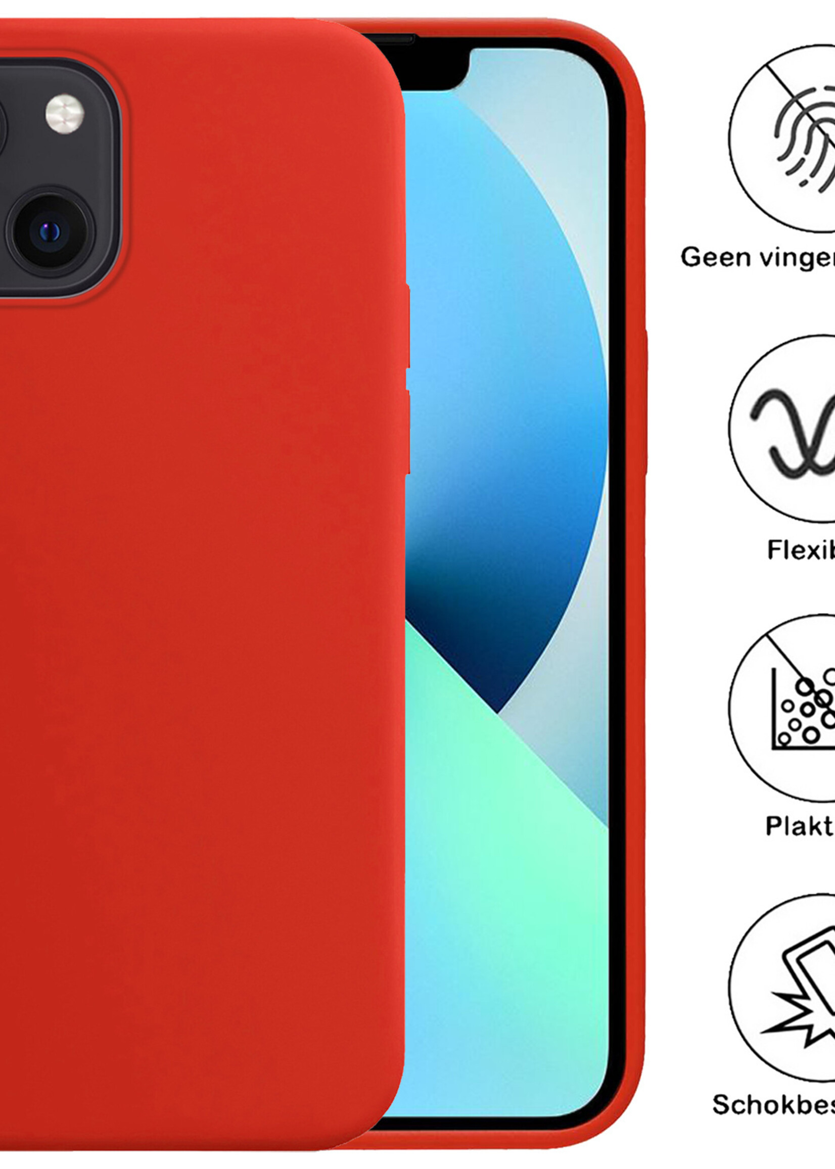 BTH Hoesje Geschikt voor iPhone 13 Mini Hoesje Siliconen Case Hoes Met 2x Screenprotector - Hoes Geschikt voor iPhone 13 Mini Hoes Cover Case - Rood