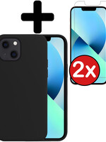 BTH BTH iPhone 13 Hoesje Siliconen Met 2x Screenprotector - Zwart