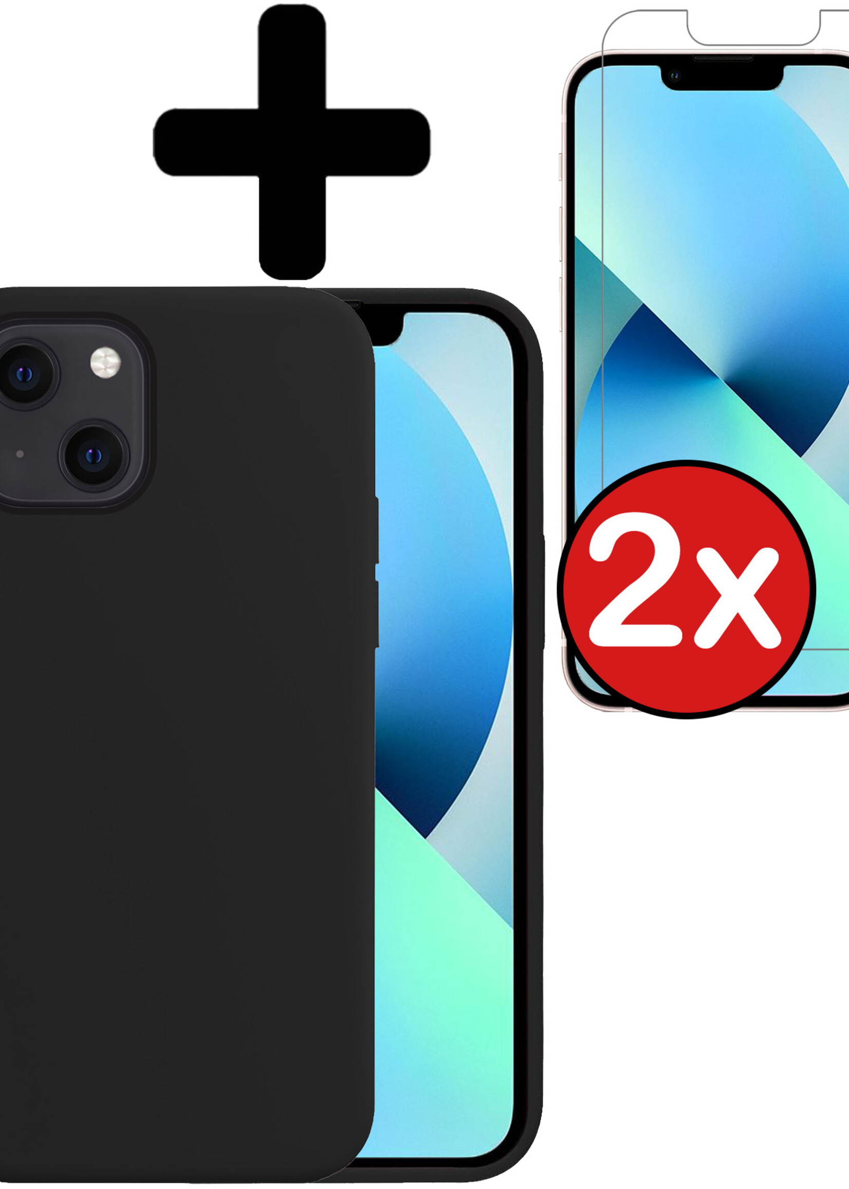 BTH Hoesje Geschikt voor iPhone 13 Mini Hoesje Siliconen Case Hoes Met 2x Screenprotector - Hoes Geschikt voor iPhone 13 Mini Hoes Cover Case - Zwart