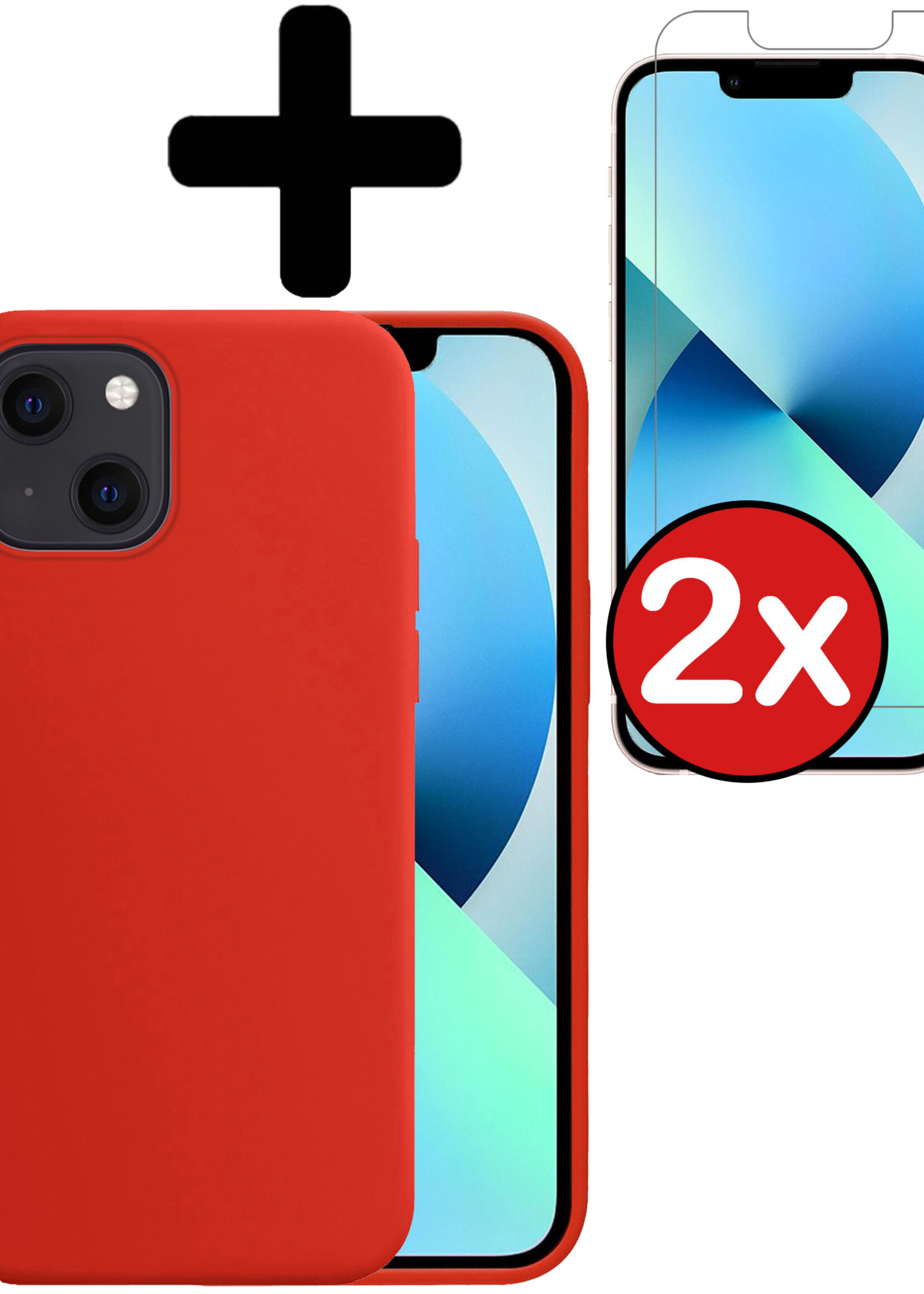 BTH Hoesje Geschikt voor iPhone 13 Mini Hoesje Siliconen Case Hoes Met 2x Screenprotector - Hoes Geschikt voor iPhone 13 Mini Hoes Cover Case - Rood