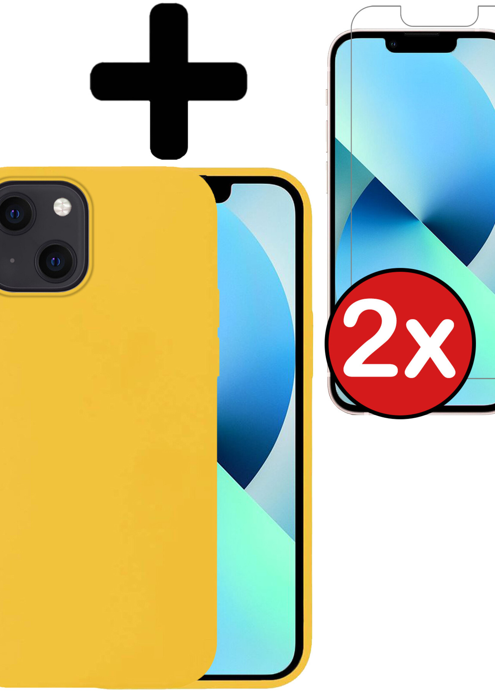 BTH Hoesje Geschikt voor iPhone 13 Pro Hoesje Siliconen Case Hoes Met 2x Screenprotector - Hoes Geschikt voor iPhone 13 Pro Hoes Cover Case - Geel