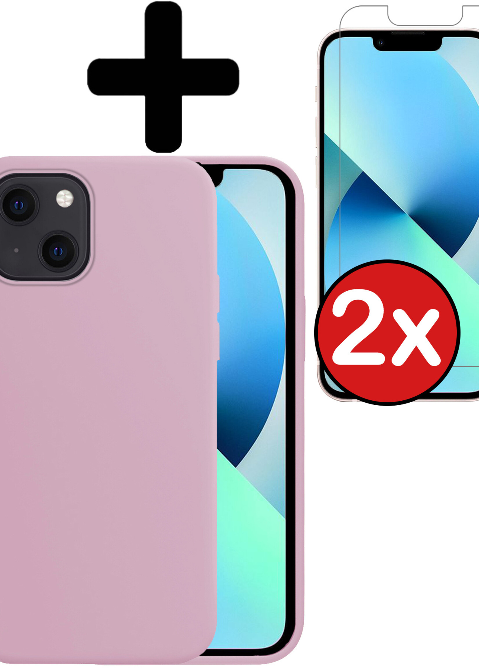 BTH Hoesje Geschikt voor iPhone 13 Pro Max Hoesje Siliconen Case Hoes Met 2x Screenprotector - Hoes Geschikt voor iPhone 13 Pro Max Hoes Cover Case - Lila