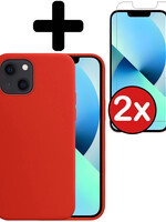 BTH BTH iPhone 13 Hoesje Siliconen Met 2x Screenprotector - Rood