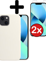 BTH BTH iPhone 13 Hoesje Siliconen Met 2x Screenprotector - Wit
