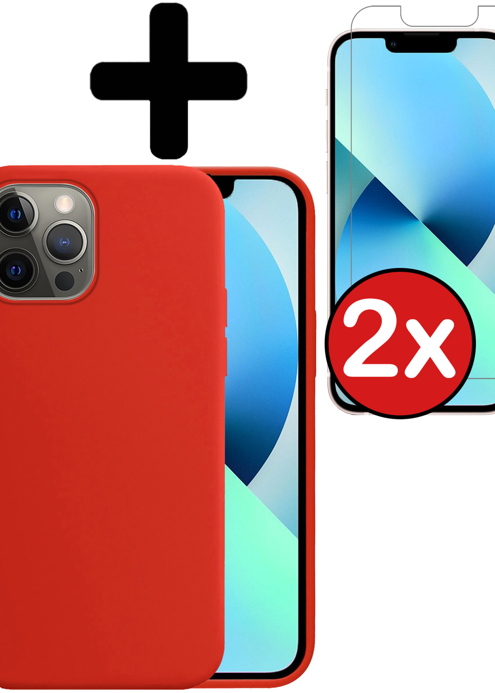 BTH Hoesje Geschikt voor iPhone 13 Mini Hoesje Siliconen Case Hoes Met 2x Screenprotector - Hoes Geschikt voor iPhone 13 Mini Hoes Cover Case - Rood
