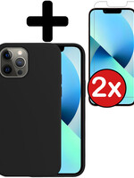 BTH BTH iPhone 13 Hoesje Siliconen Met 2x Screenprotector - Zwart