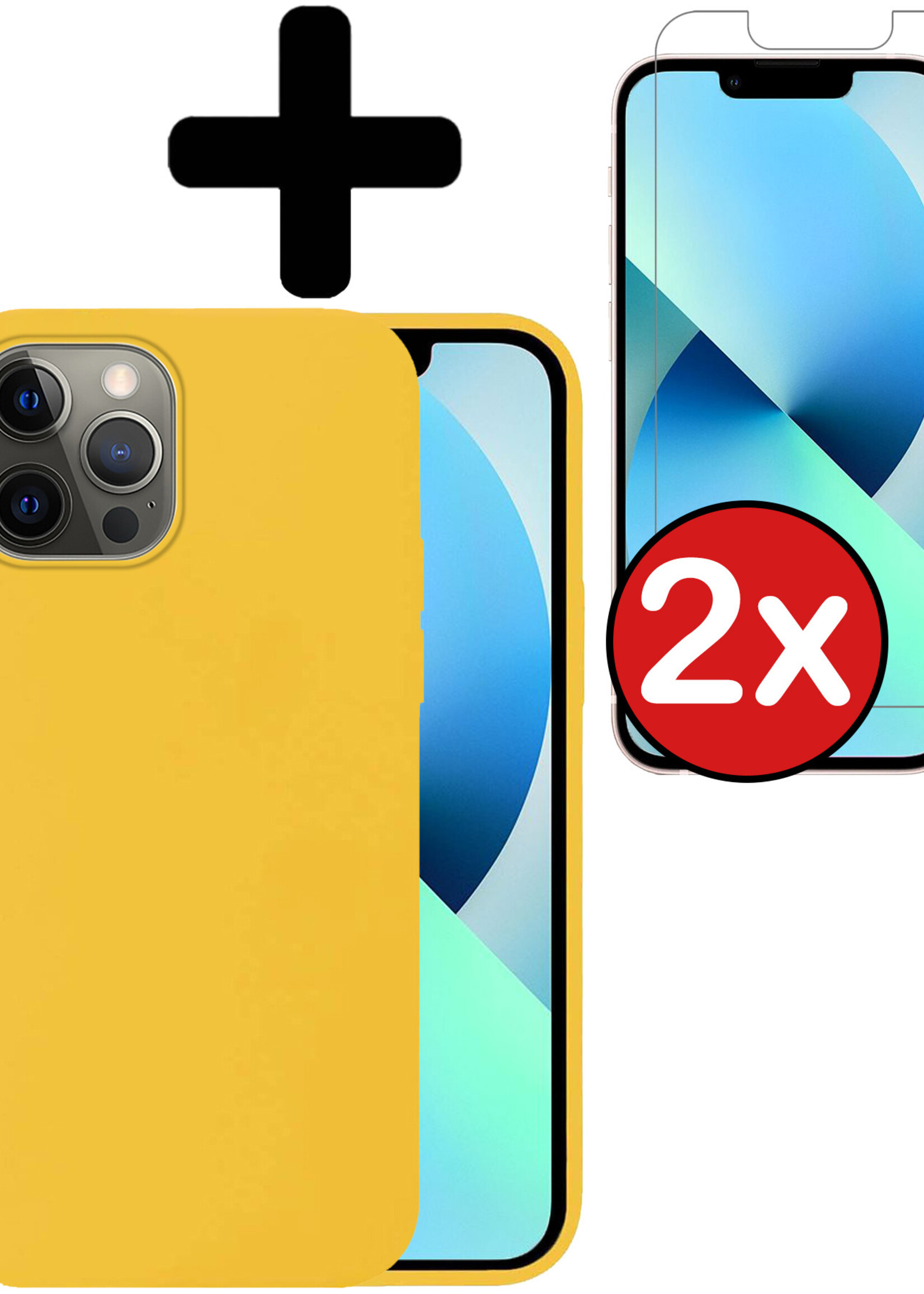 BTH Hoesje Geschikt voor iPhone 13 Pro Max Hoesje Siliconen Case Hoes Met 2x Screenprotector - Hoes Geschikt voor iPhone 13 Pro Max Hoes Cover Case - Geel
