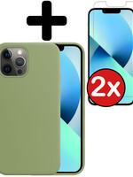 BTH BTH iPhone 13 Hoesje Siliconen Met 2x Screenprotector - Groen