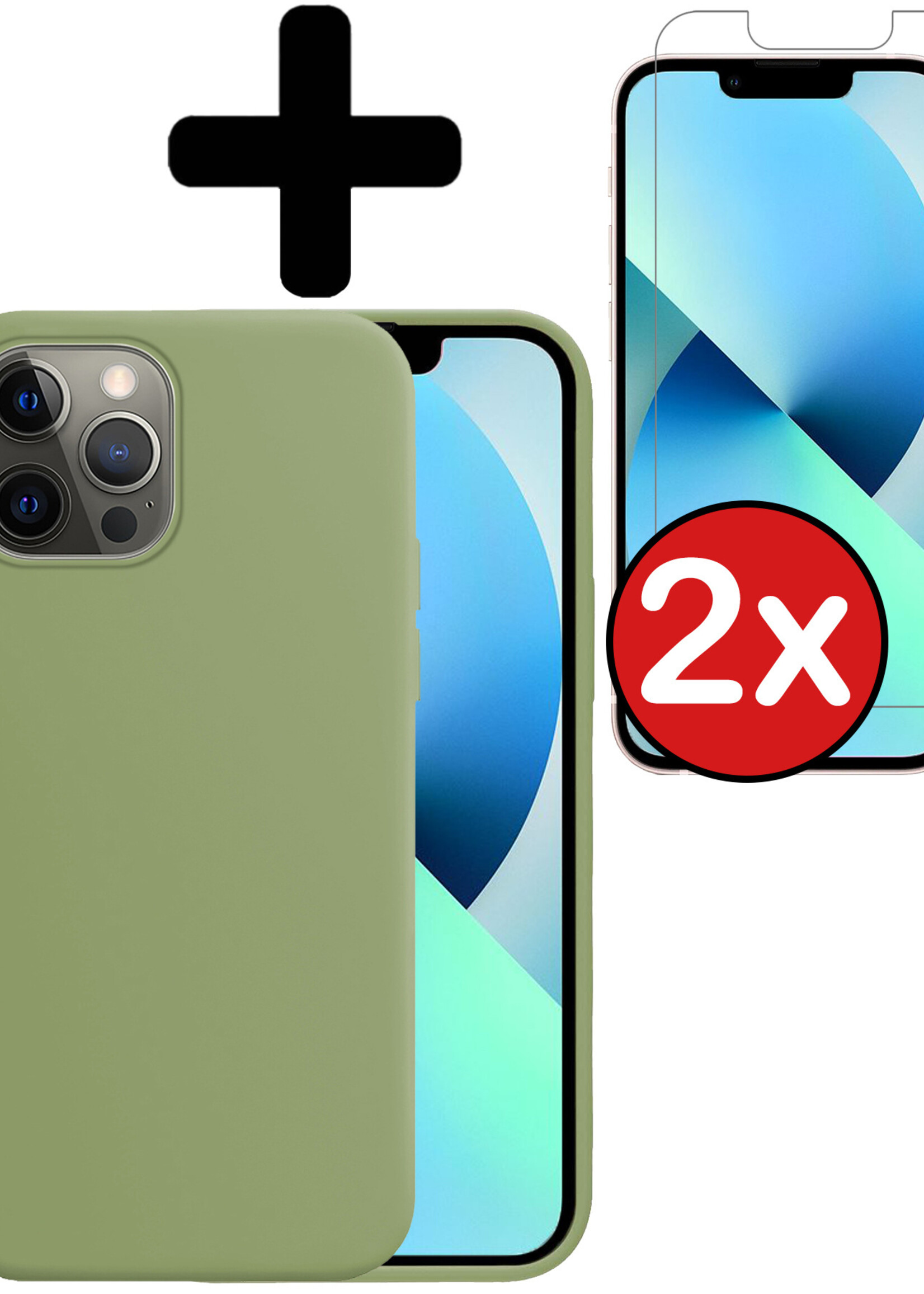 BTH Hoesje Geschikt voor iPhone 13 Pro Max Hoesje Siliconen Case Hoes Met 2x Screenprotector - Hoes Geschikt voor iPhone 13 Pro Max Hoes Cover Case - Groen