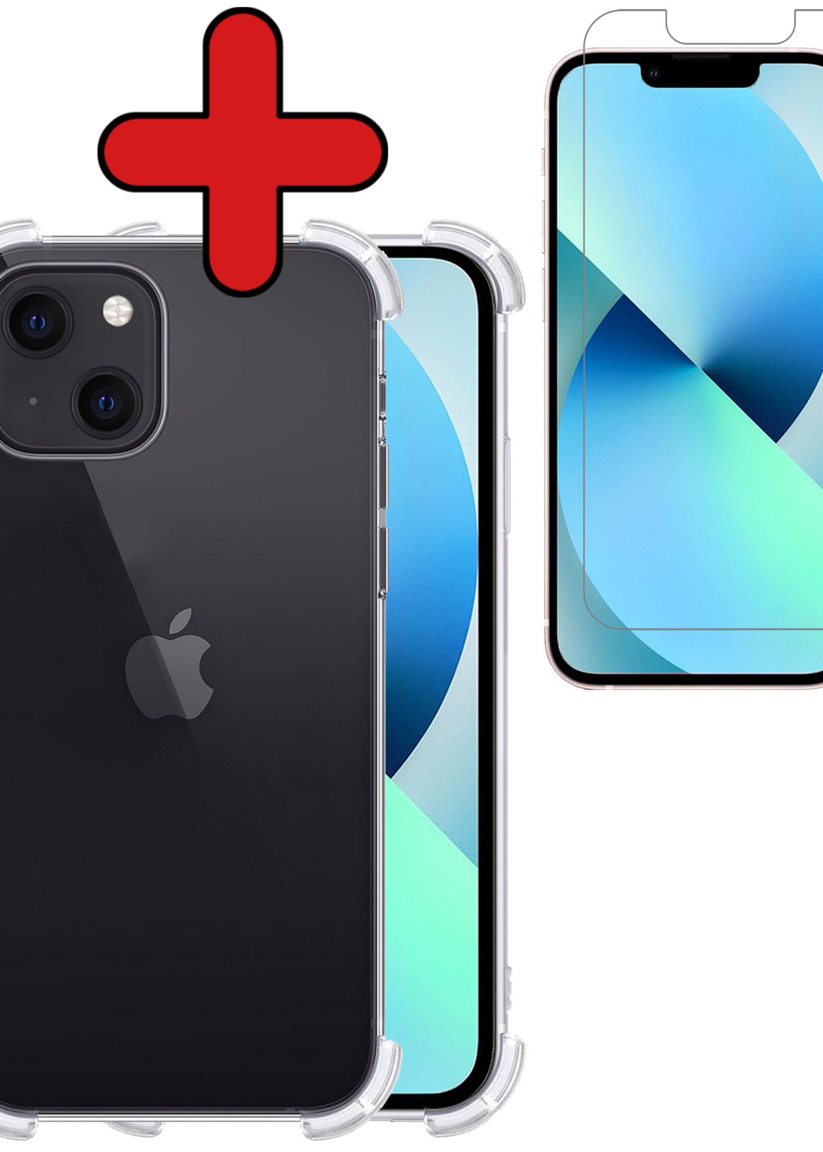BTH Hoesje Geschikt voor iPhone 13 Hoesje Siliconen Shock Proof Case Hoes Met Screenprotector - Hoes Geschikt voor iPhone 13 Hoes Cover Case Shockproof - Transparant