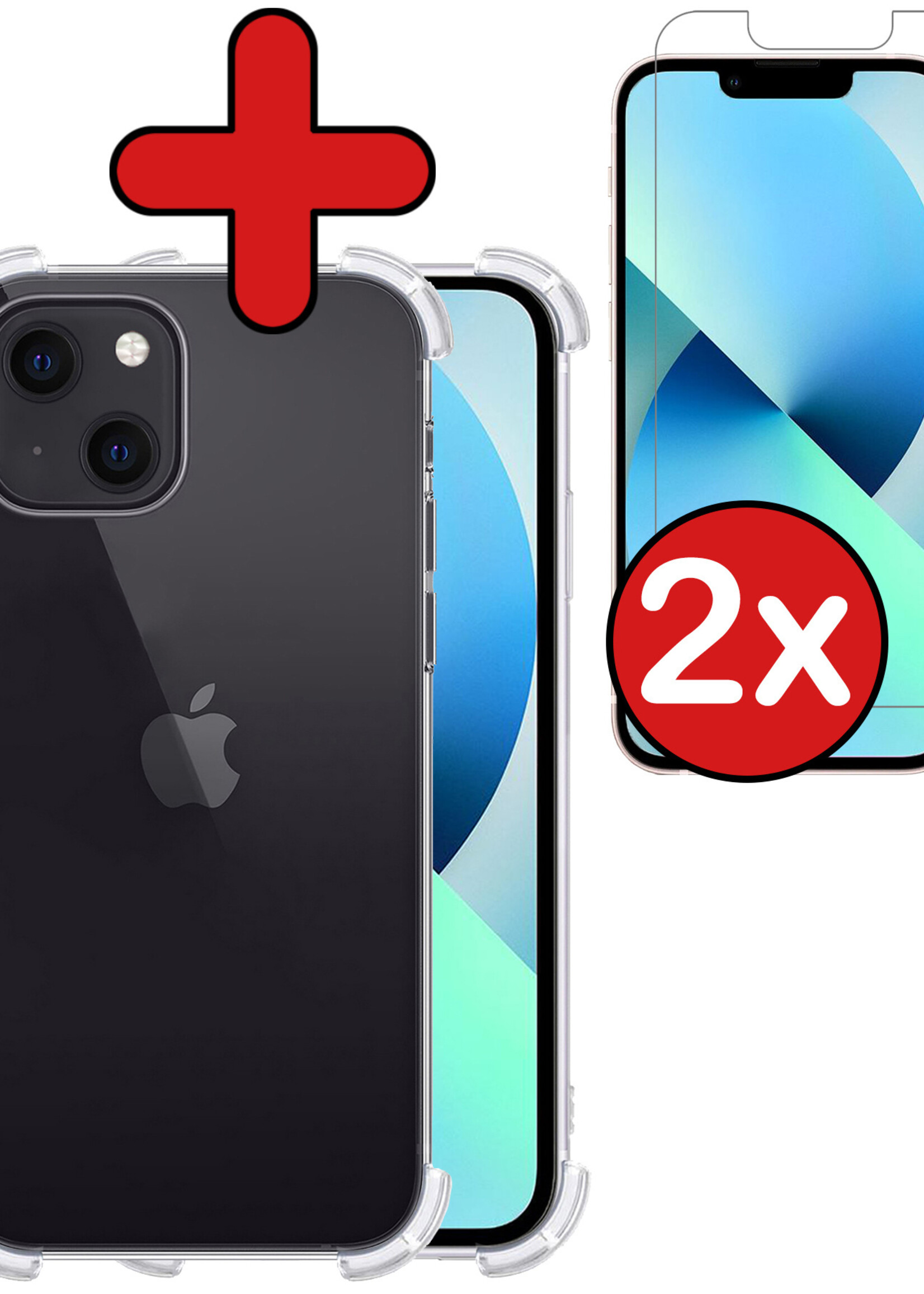 BTH Hoesje Geschikt voor iPhone 13 Mini Hoesje Siliconen Shock Proof Case Hoes Met 2x Screenprotector - Hoes Geschikt voor iPhone 13 Mini Hoes Cover Case Shockproof - Transparant