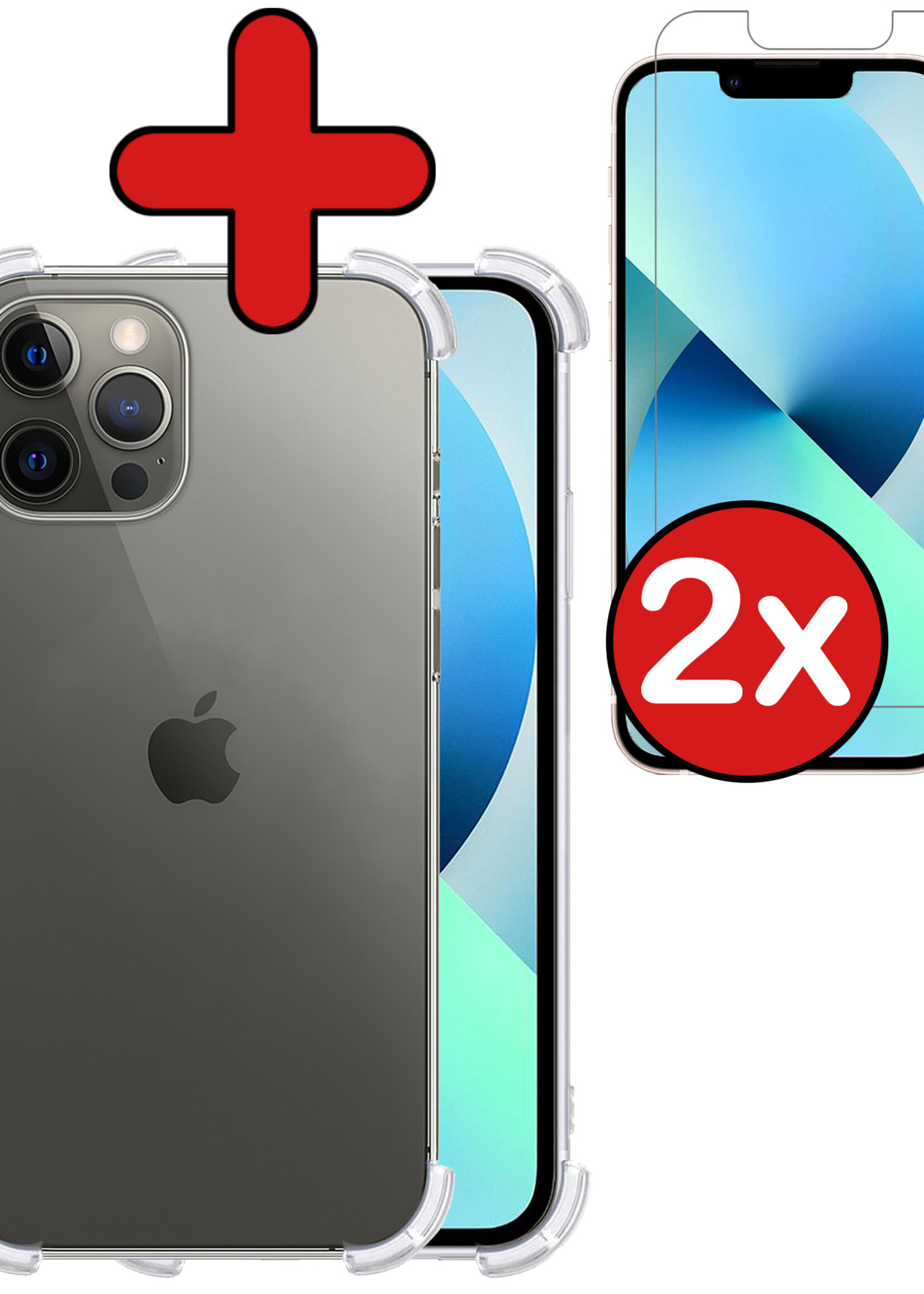 BTH Hoesje Geschikt voor iPhone 13 Pro Max Hoesje Siliconen Shock Proof Case Hoes Met 2x Screenprotector - Hoes Geschikt voor iPhone 13 Pro Max Hoes Cover Case Shockproof - Transparant