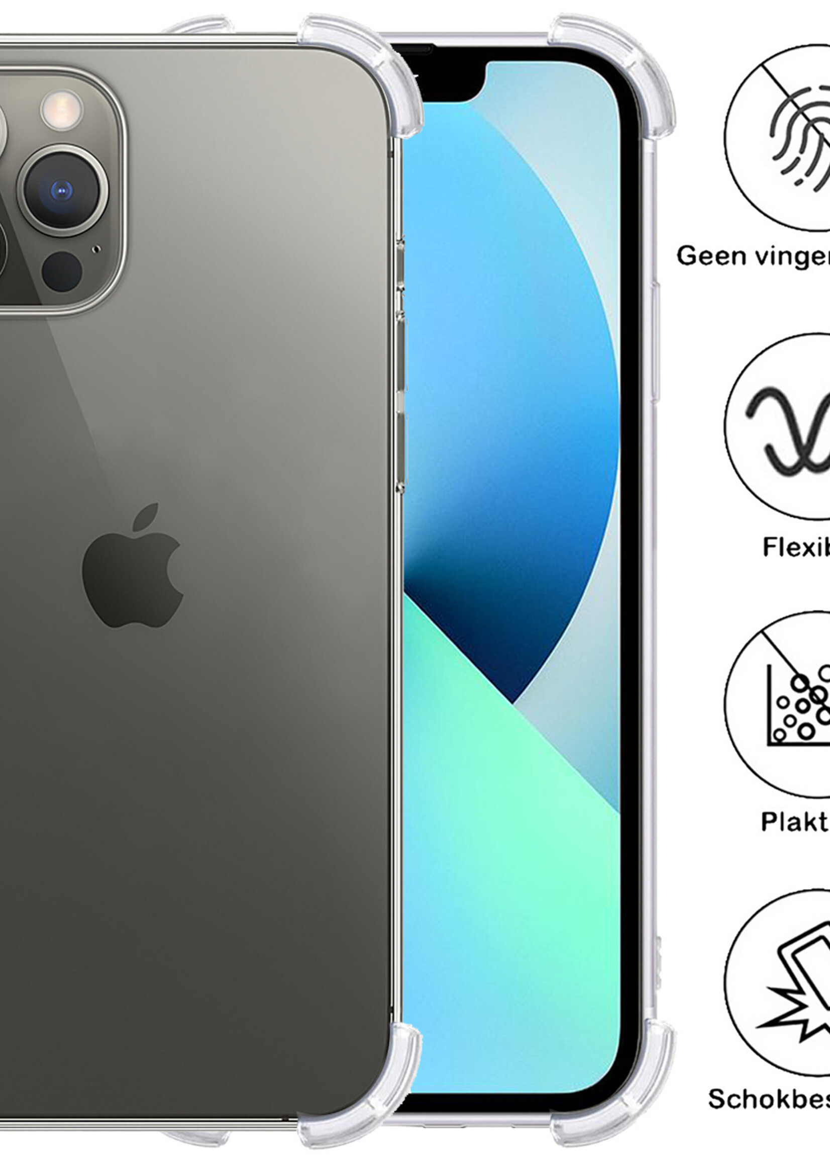 BTH Hoesje Geschikt voor iPhone 13 Pro Max Hoesje Siliconen Shock Proof Case Hoes Met 2x Screenprotector - Hoes Geschikt voor iPhone 13 Pro Max Hoes Cover Case Shockproof - Transparant