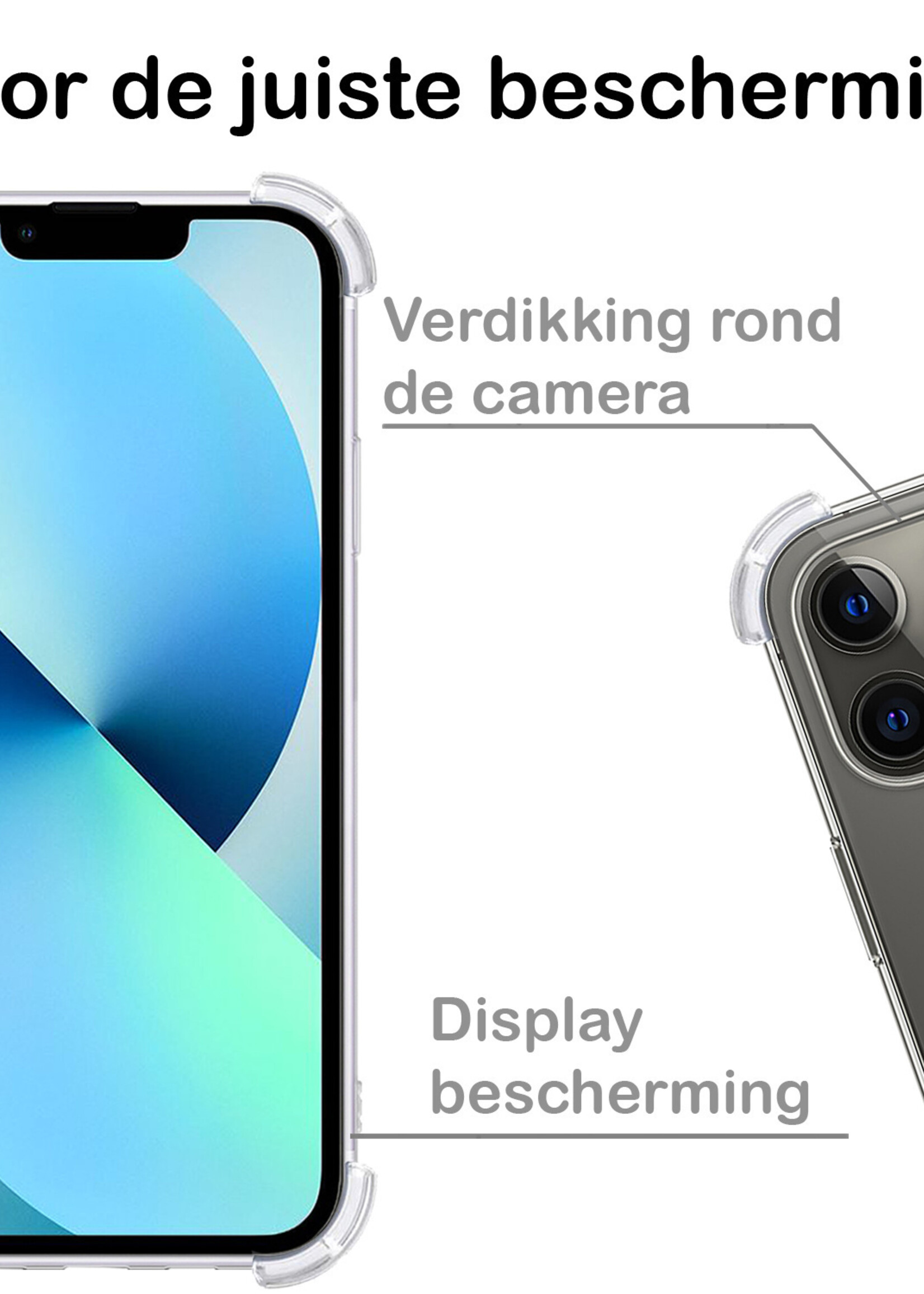 BTH Hoesje Geschikt voor iPhone 13 Pro Max Hoesje Siliconen Shock Proof Case Hoes Met 2x Screenprotector - Hoes Geschikt voor iPhone 13 Pro Max Hoes Cover Case Shockproof - Transparant