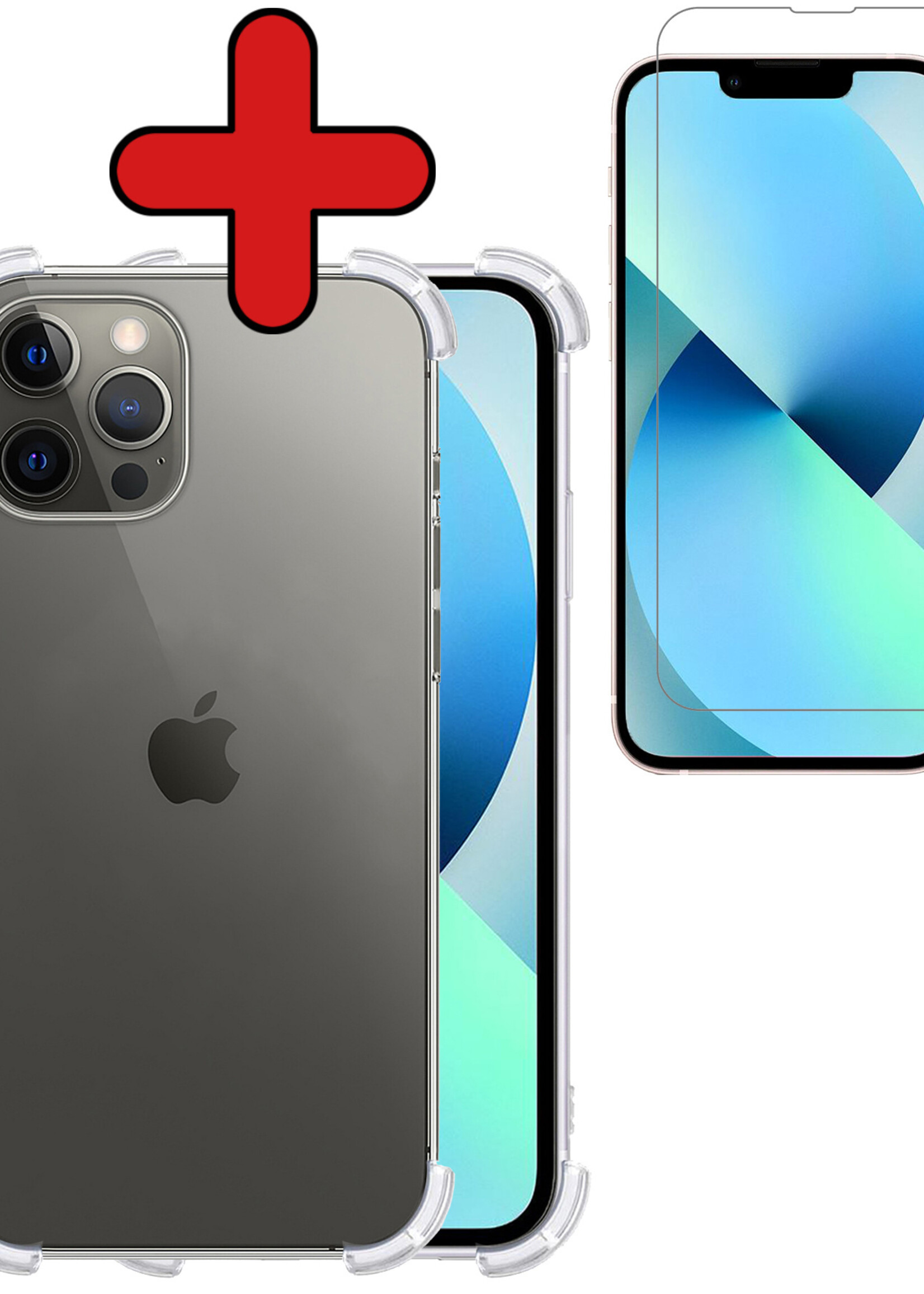 BTH Hoesje Geschikt voor iPhone 13 Pro Max Hoesje Siliconen Shock Proof Case Hoes Met Screenprotector - Hoes Geschikt voor iPhone 13 Pro Max Hoes Cover Case Shockproof - Transparant