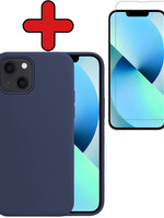 BTH BTH iPhone 13 Mini Hoesje Siliconen Met Screenprotector Met Dichte Notch - Donkerblauw