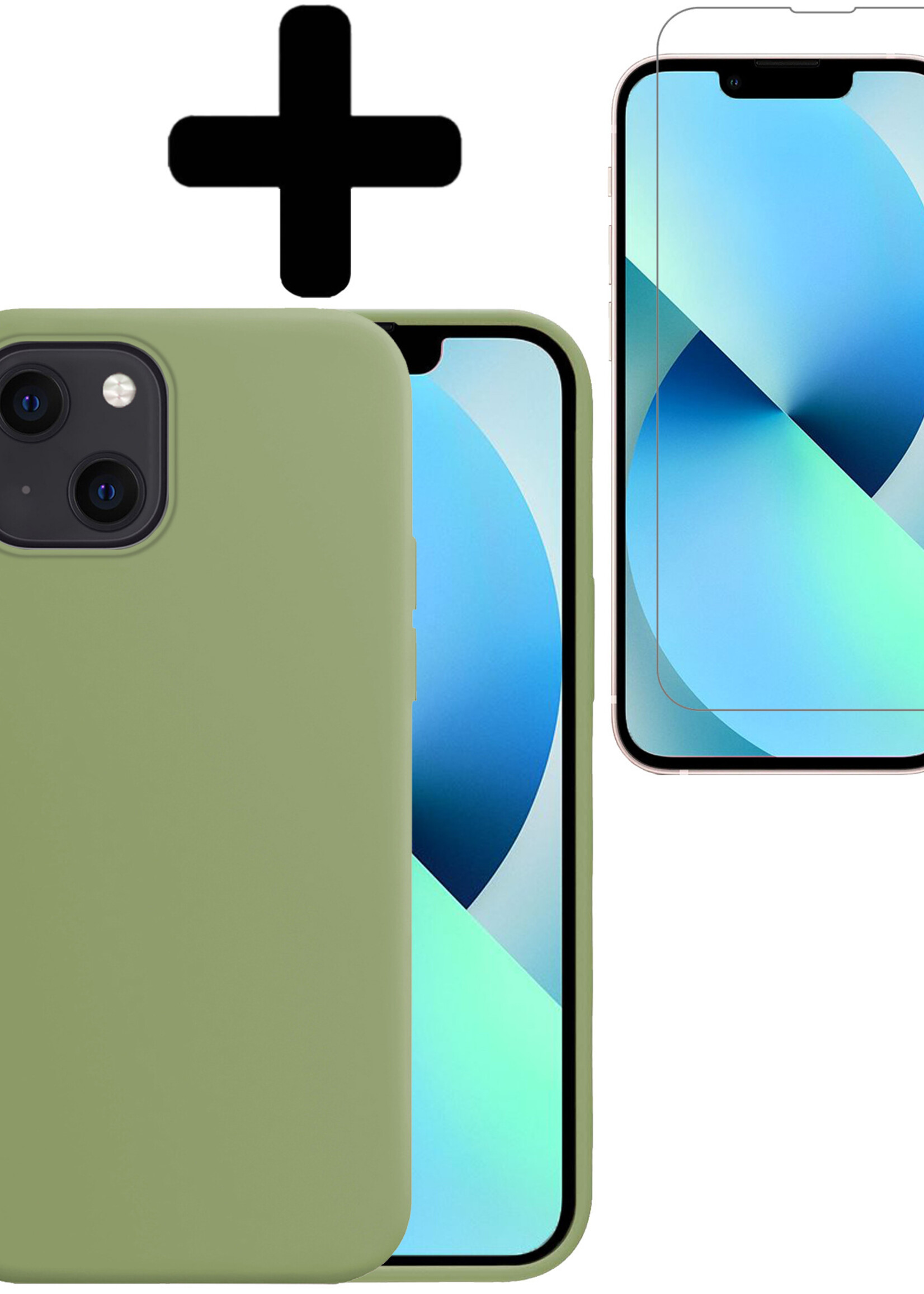 BTH Hoesje Geschikt voor iPhone 13 Mini Hoesje Siliconen Case Hoes Met Screenprotector - Hoes Geschikt voor iPhone 13 Mini Hoes Cover Case - Groen