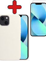 BTH BTH iPhone 13 Mini Hoesje Siliconen Met Screenprotector Met Dichte Notch - Wit