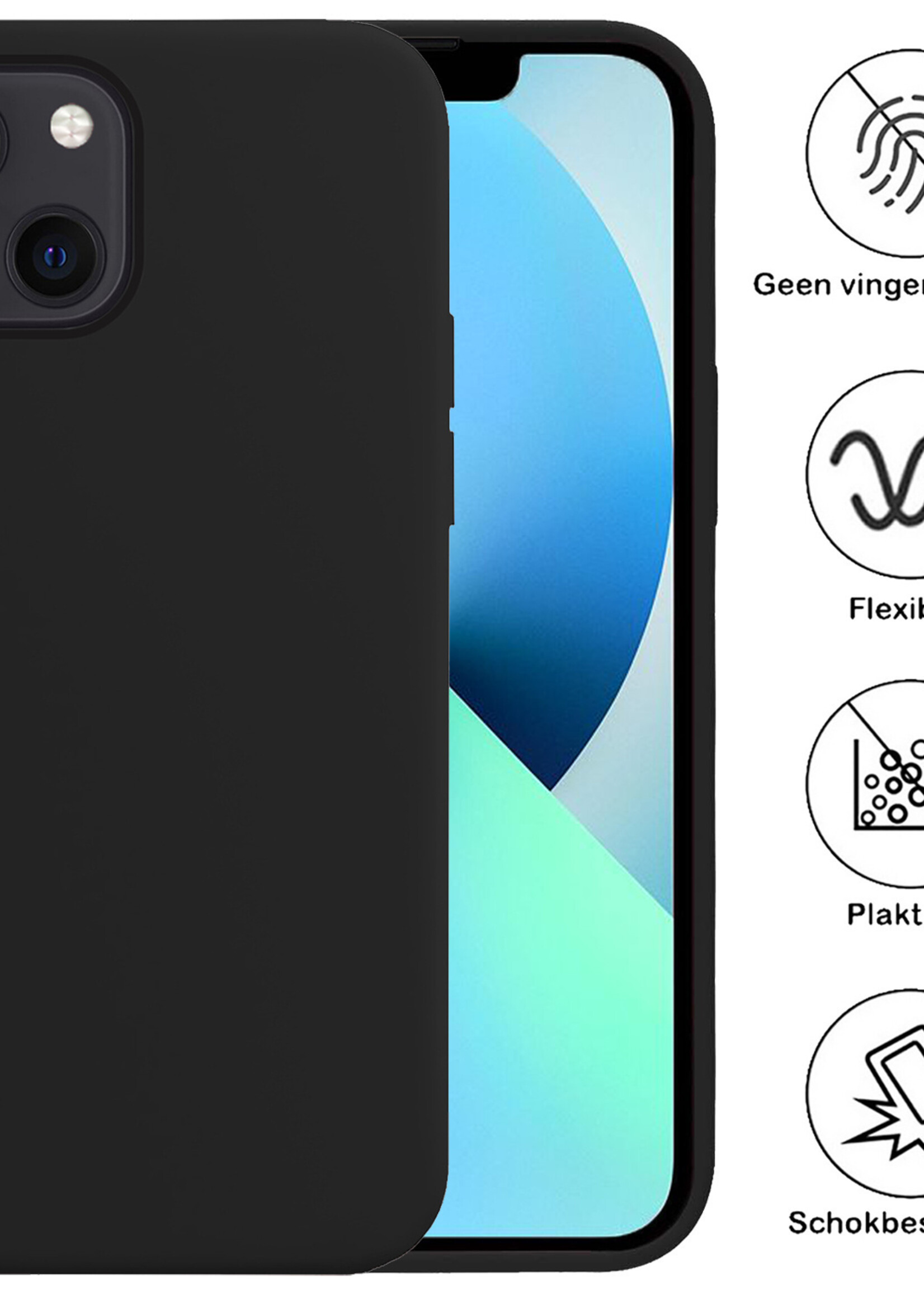 BTH Hoesje Geschikt voor iPhone 13 Mini Hoesje Siliconen Case Hoes Met Screenprotector - Hoes Geschikt voor iPhone 13 Mini Hoes Cover Case - Zwart