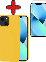 BTH BTH iPhone 13 Hoesje Siliconen Met Screenprotector Met Dichte Notch - Geel