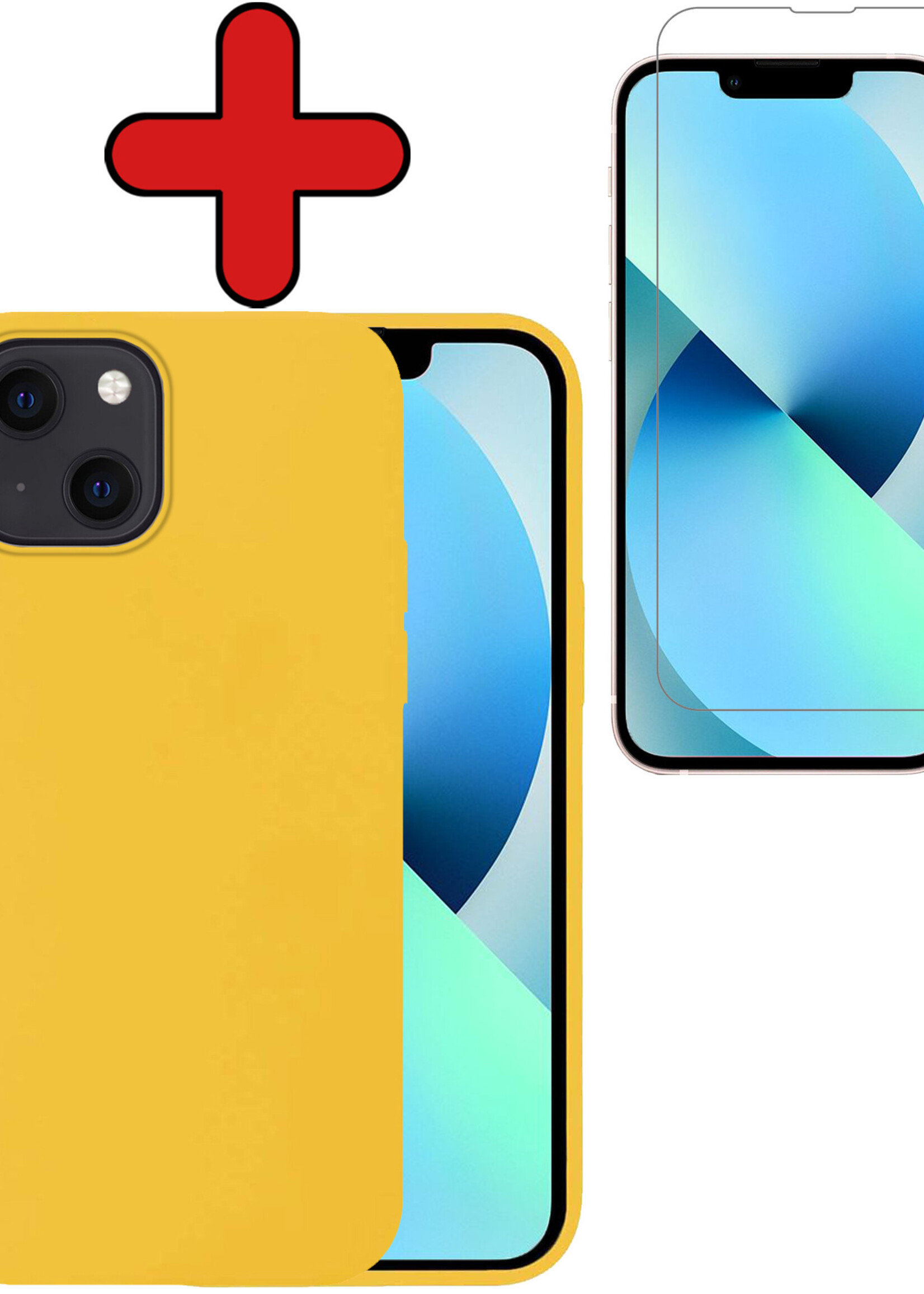 BTH Hoesje Geschikt voor iPhone 13 Hoesje Siliconen Case Hoes Met Screenprotector - Hoes Geschikt voor iPhone 13 Hoes Cover Case - Geel
