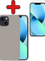 BTH BTH iPhone 13 Hoesje Siliconen Met Screenprotector Met Dichte Notch - Grijs