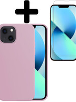 BTH BTH iPhone 13 Hoesje Siliconen Met Screenprotector Met Dichte Notch - Lila