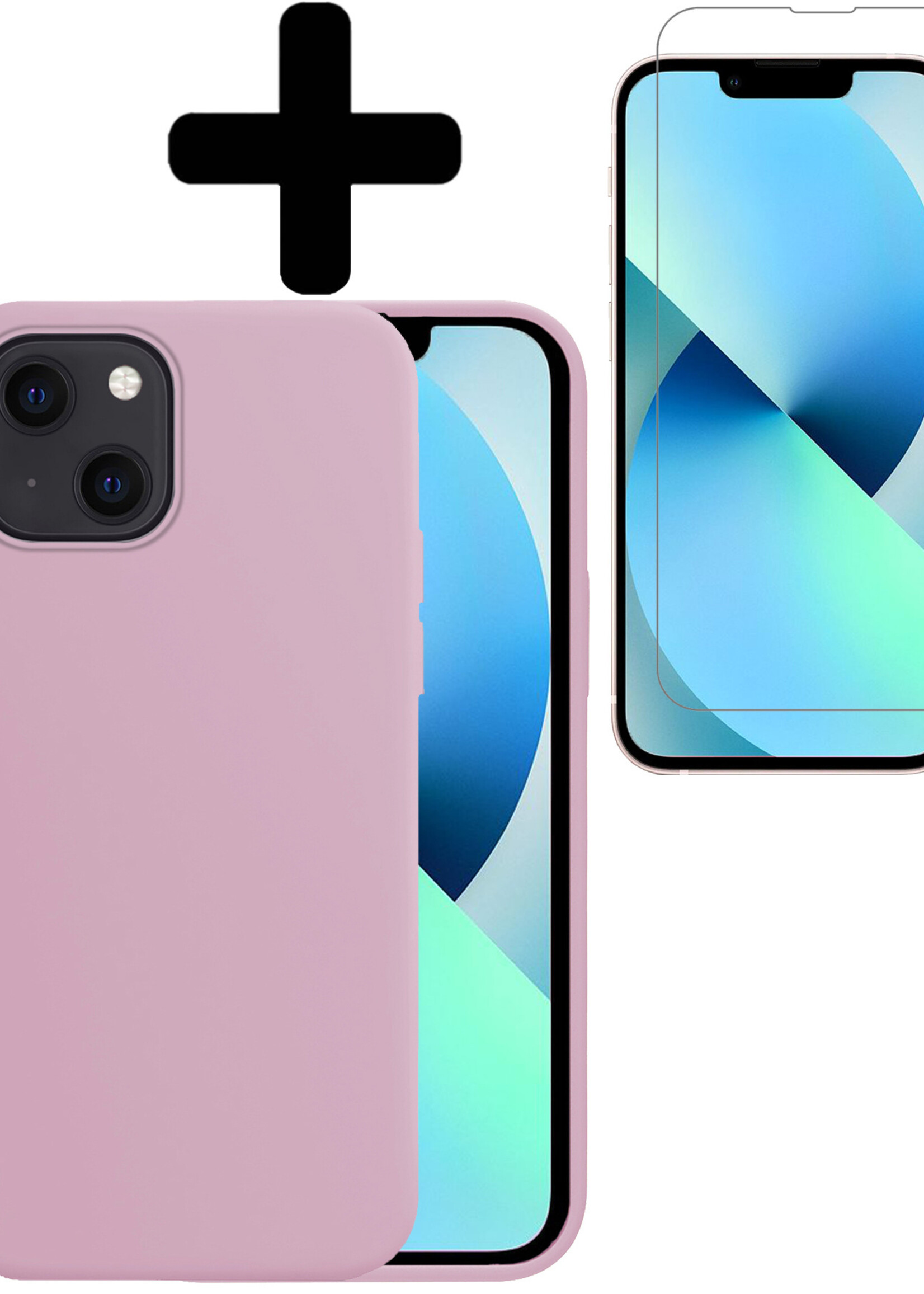 BTH Hoesje Geschikt voor iPhone 13 Hoesje Siliconen Case Hoes Met Screenprotector - Hoes Geschikt voor iPhone 13 Hoes Cover Case - Lila