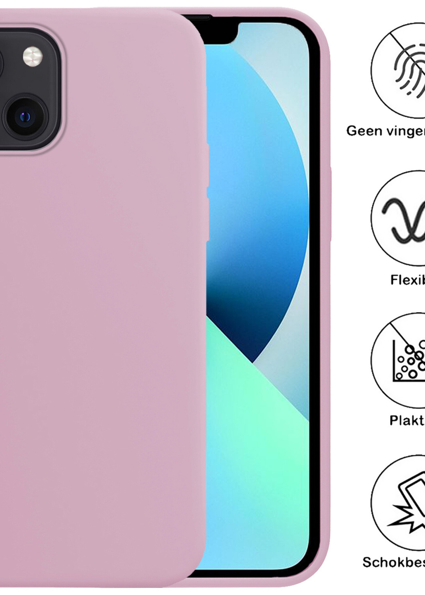 BTH Hoesje Geschikt voor iPhone 13 Hoesje Siliconen Case Hoes Met Screenprotector - Hoes Geschikt voor iPhone 13 Hoes Cover Case - Lila