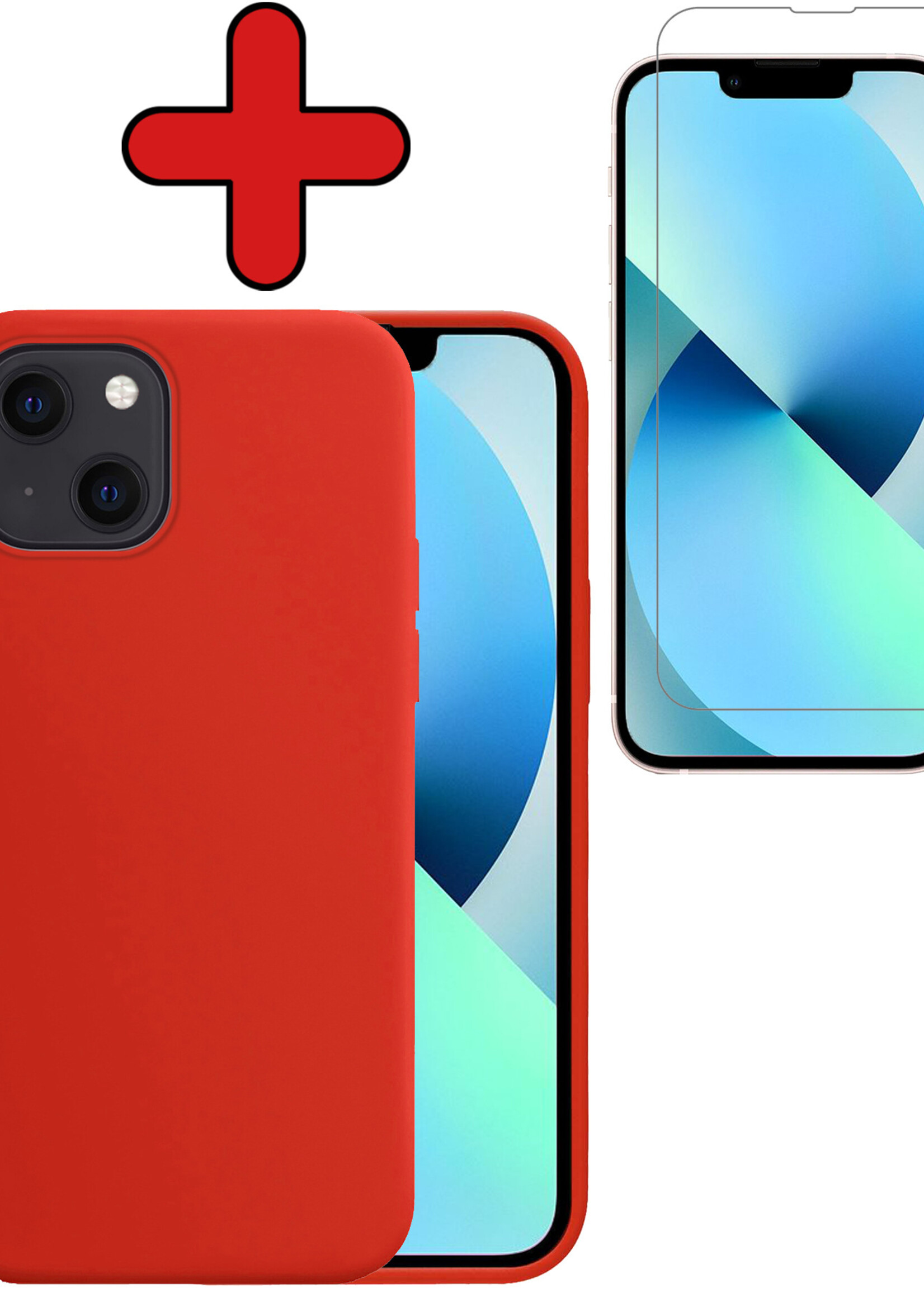 BTH Hoesje Geschikt voor iPhone 13 Hoesje Siliconen Case Hoes Met Screenprotector - Hoes Geschikt voor iPhone 13 Hoes Cover Case - Rood