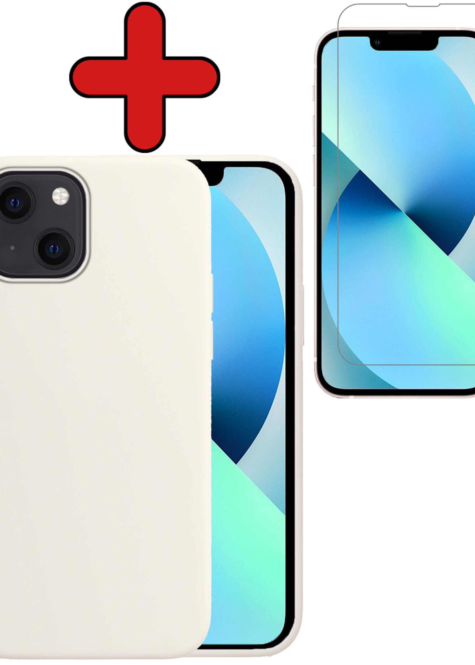 BTH Hoesje Geschikt voor iPhone 13 Hoesje Siliconen Case Hoes Met Screenprotector - Hoes Geschikt voor iPhone 13 Hoes Cover Case - Wit
