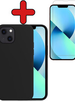 BTH BTH iPhone 13 Hoesje Siliconen Met Screenprotector Met Dichte Notch - Zwart