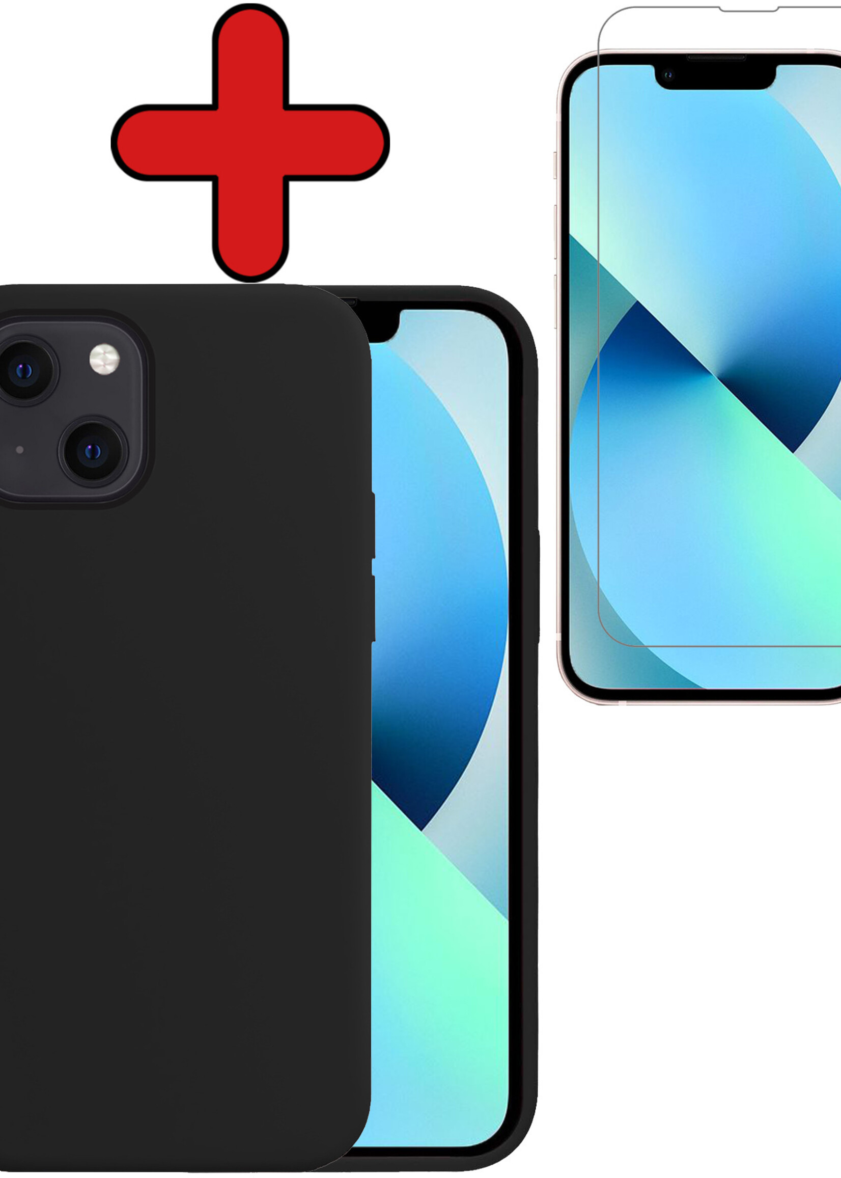 BTH Hoesje Geschikt voor iPhone 13 Hoesje Siliconen Case Hoes Met Screenprotector - Hoes Geschikt voor iPhone 13 Hoes Cover Case - Zwart