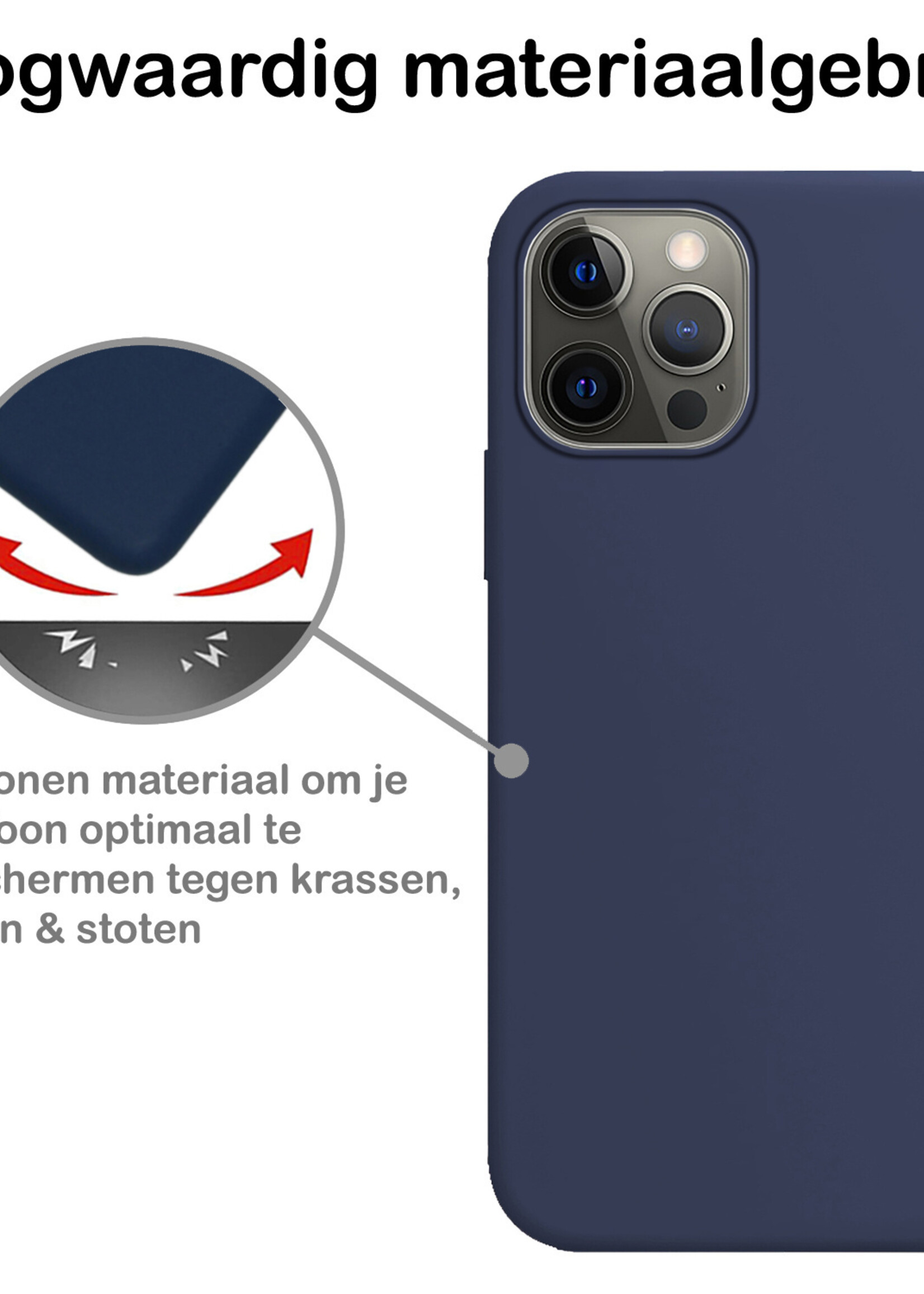 BTH Hoesje Geschikt voor iPhone 13 Pro Hoesje Siliconen Case Hoes Met Screenprotector - Hoes Geschikt voor iPhone 13 Pro Hoes Cover Case - Donkerblauw