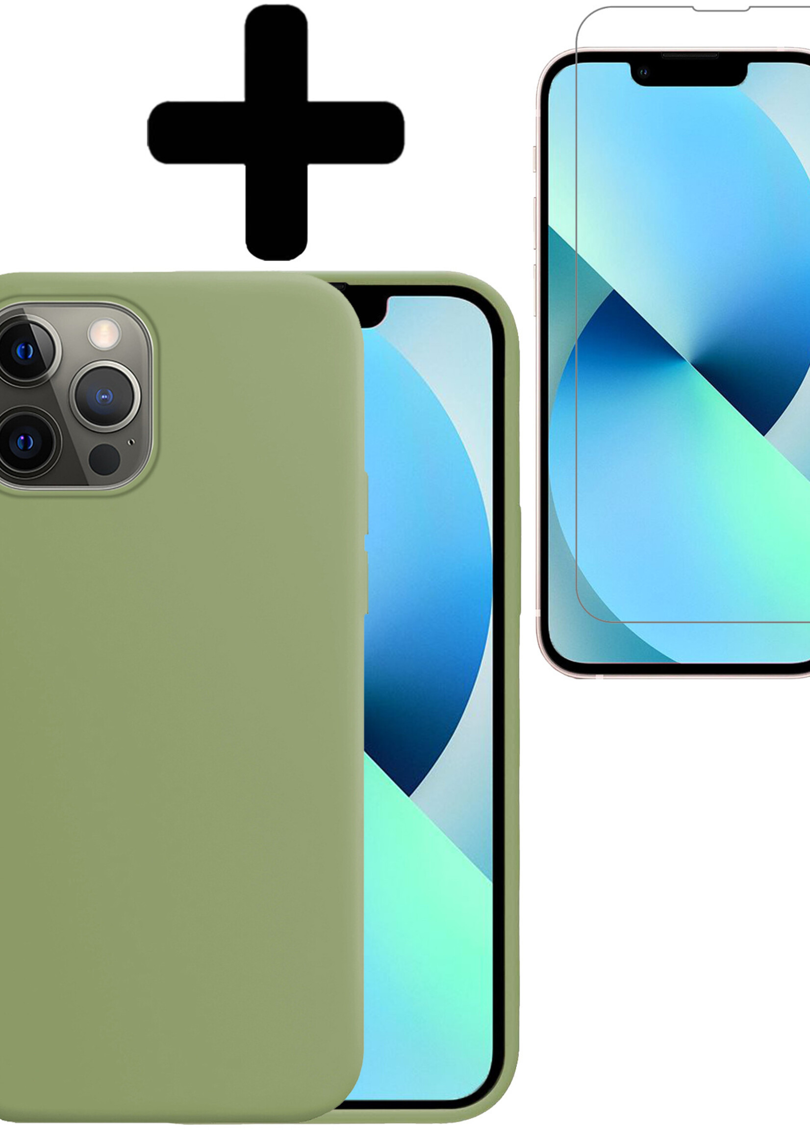 BTH Hoesje Geschikt voor iPhone 13 Pro Hoesje Siliconen Case Hoes Met Screenprotector - Hoes Geschikt voor iPhone 13 Pro Hoes Cover Case - Groen